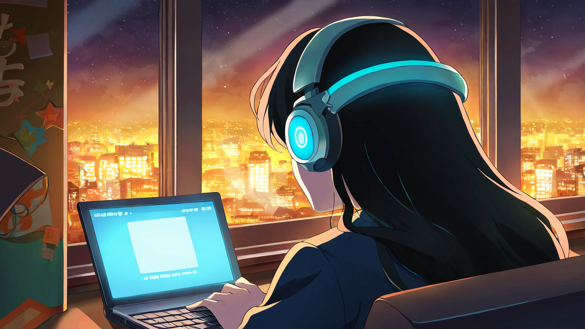 girl desk night lamp lofi wallpaper