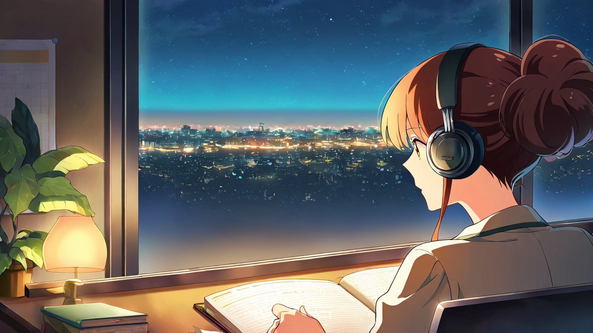 girl desk night lamp lofi wallpaper