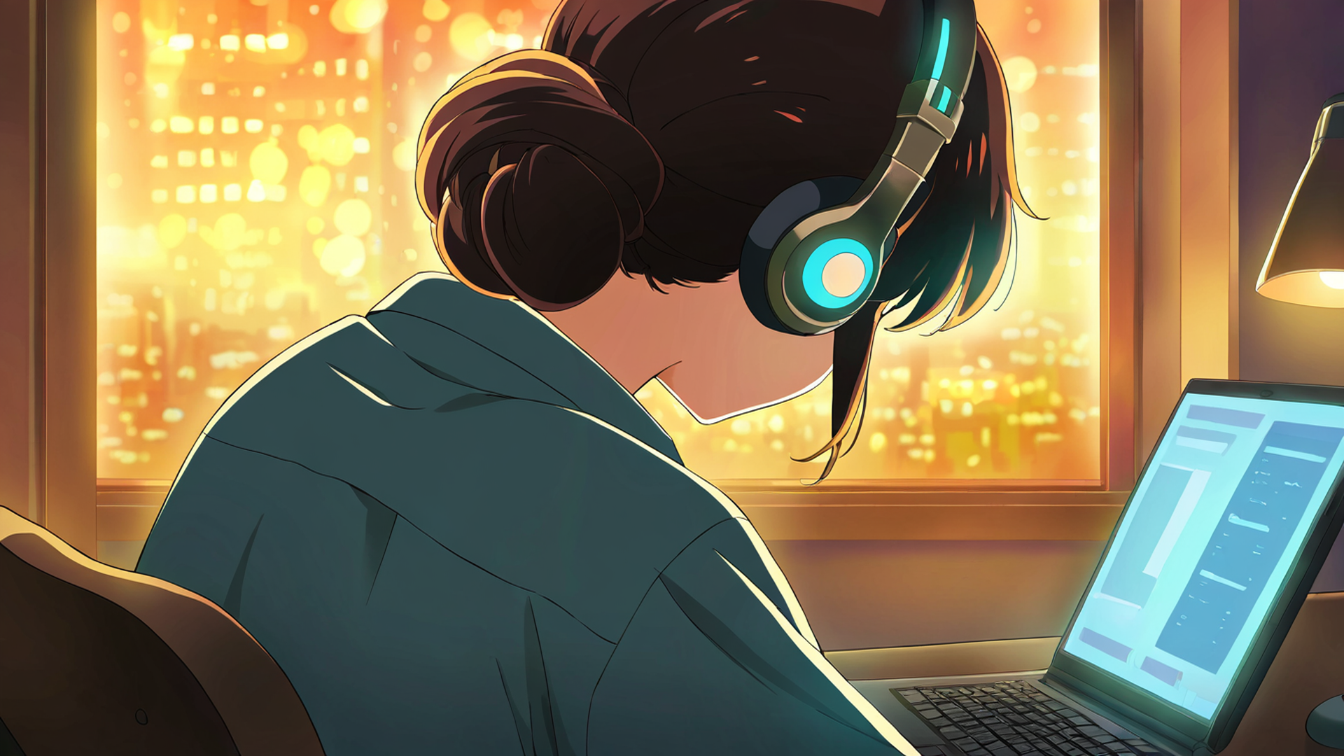 girl desk night lamp lofi wallpaper