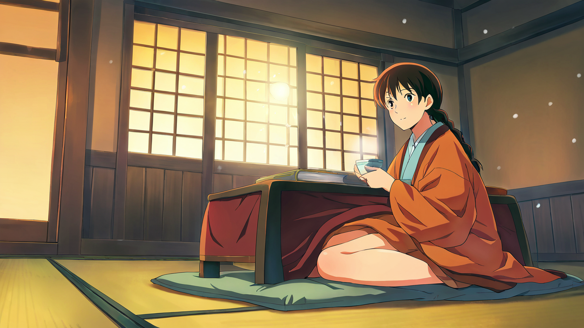 girl kotatsu winter lofi wallpaper