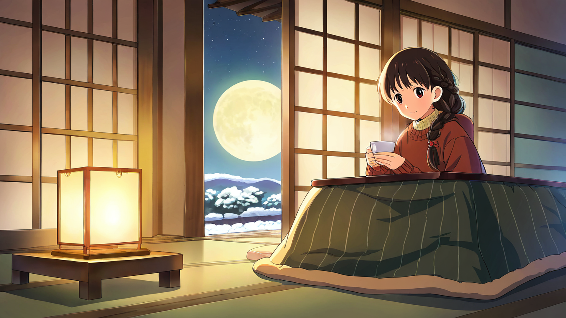 girl kotatsu winter lofi wallpaper
