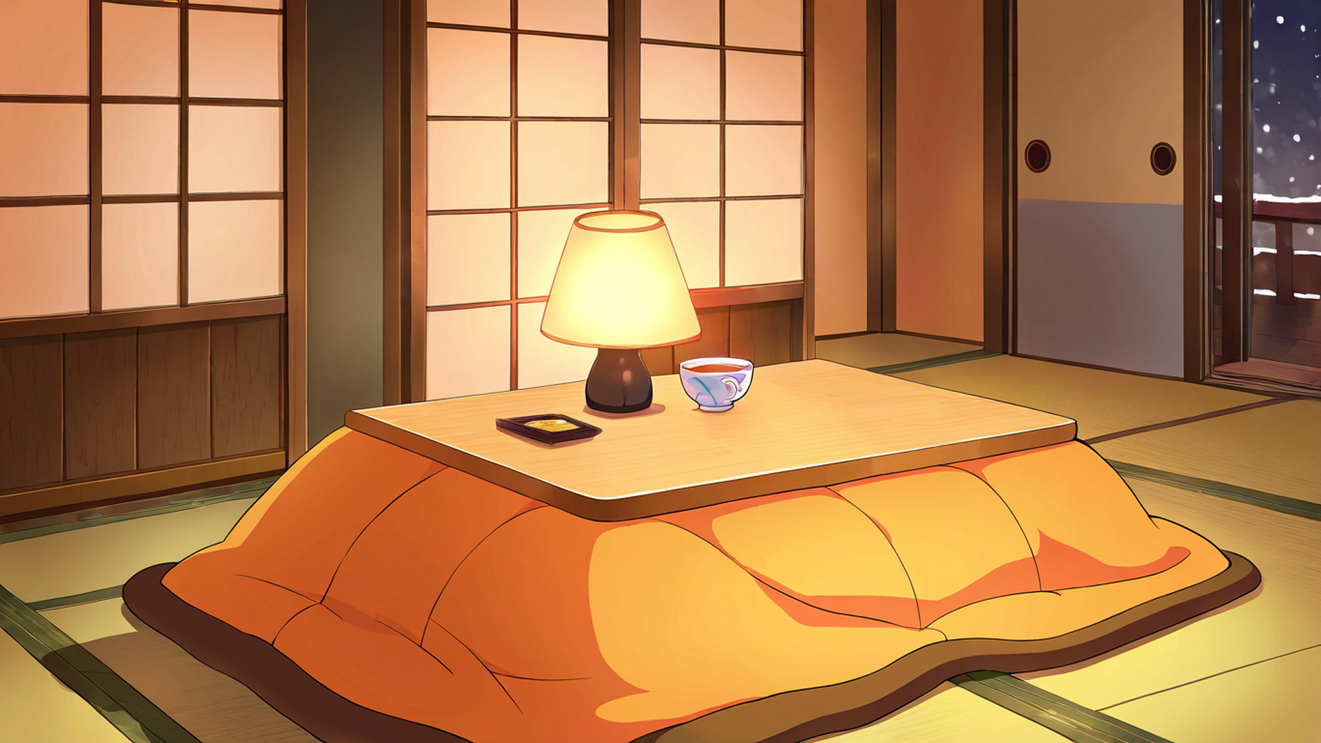 girl kotatsu winter lofi wallpaper