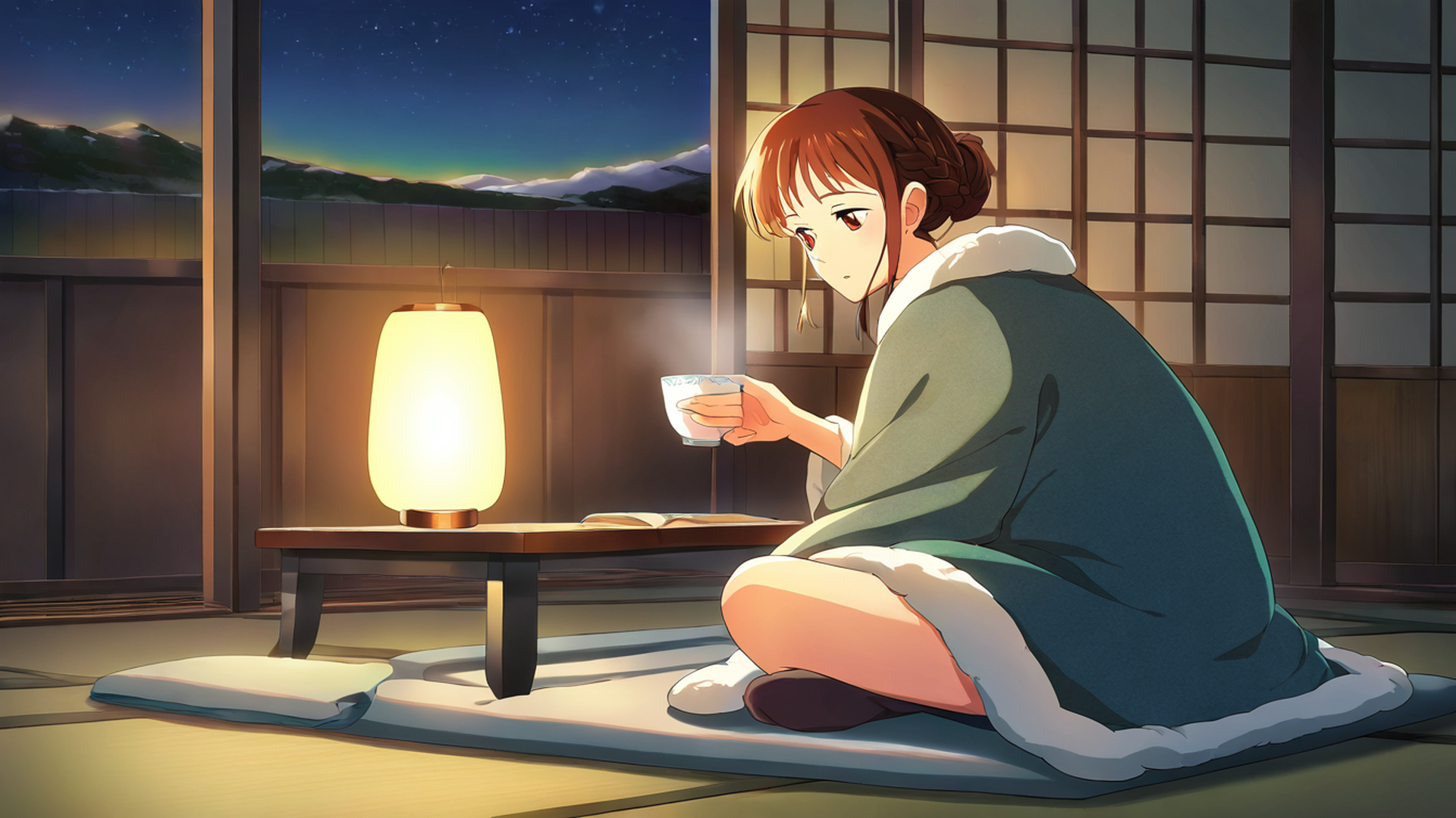 girl kotatsu winter lofi wallpaper
