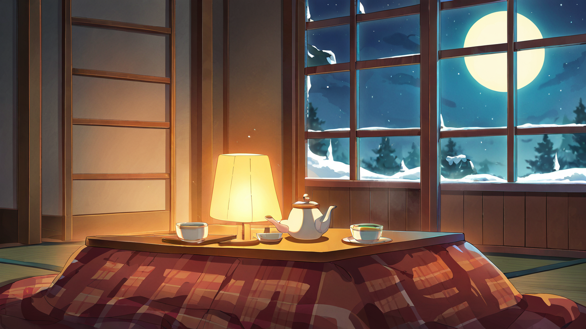 girl kotatsu winter lofi wallpaper