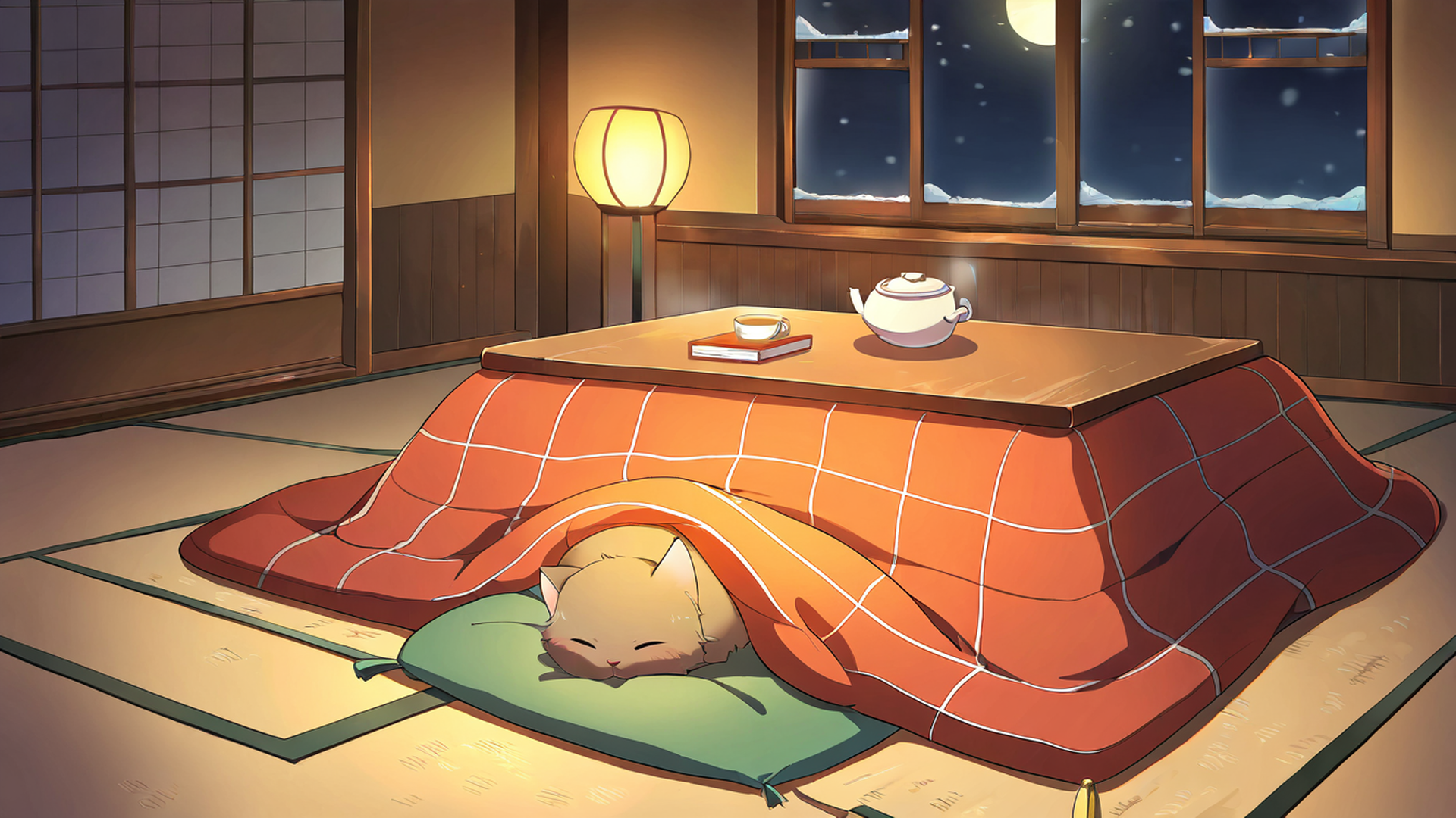 girl kotatsu winter lofi wallpaper