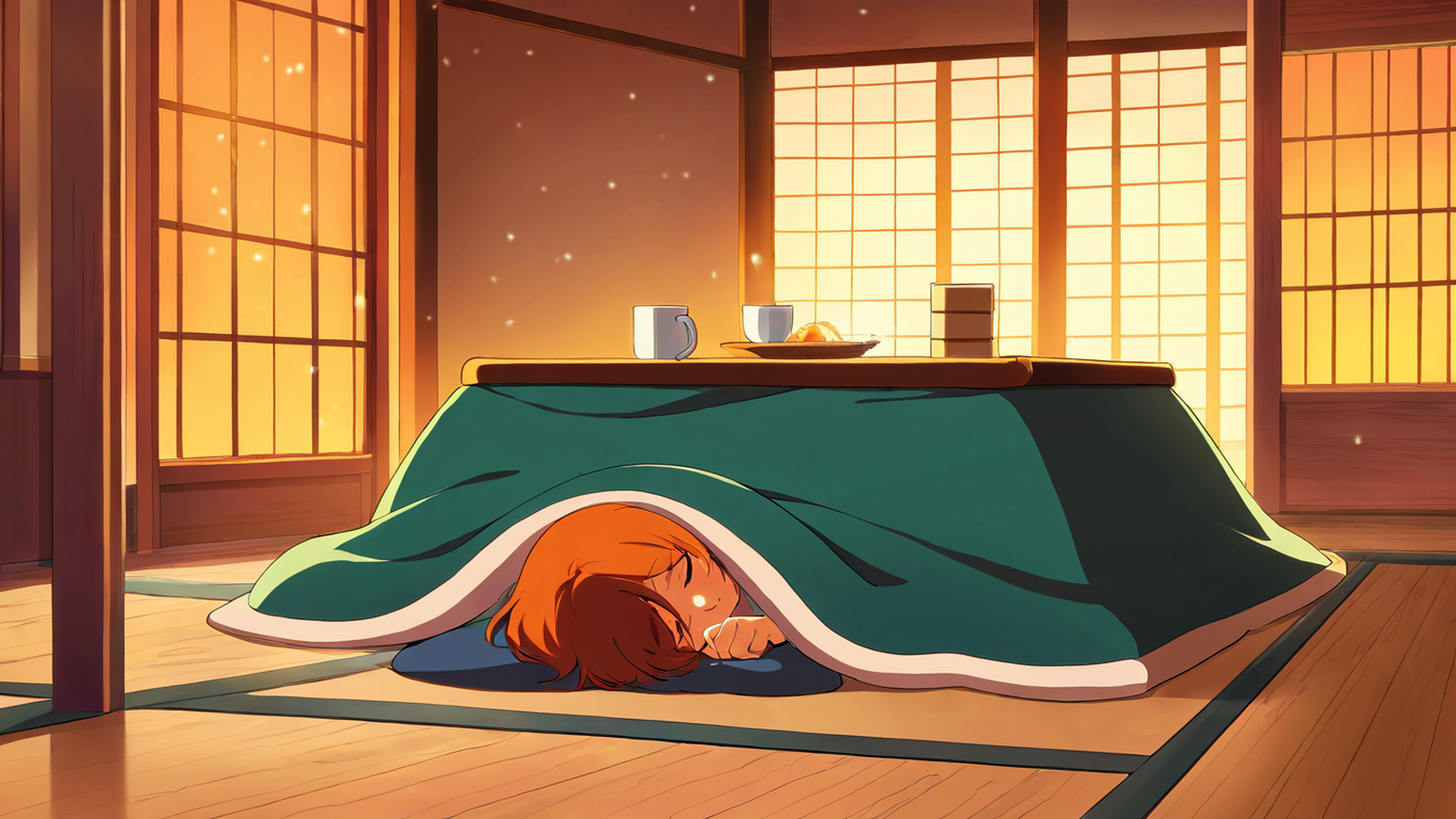 girl kotatsu winter lofi wallpaper