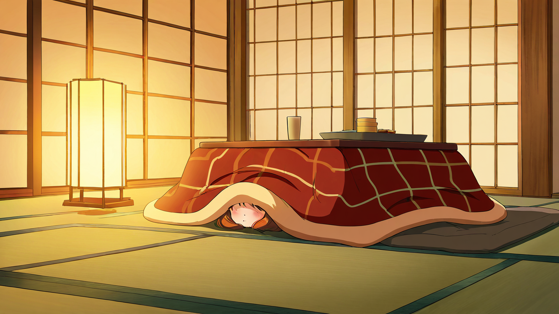 girl kotatsu winter lofi wallpaper