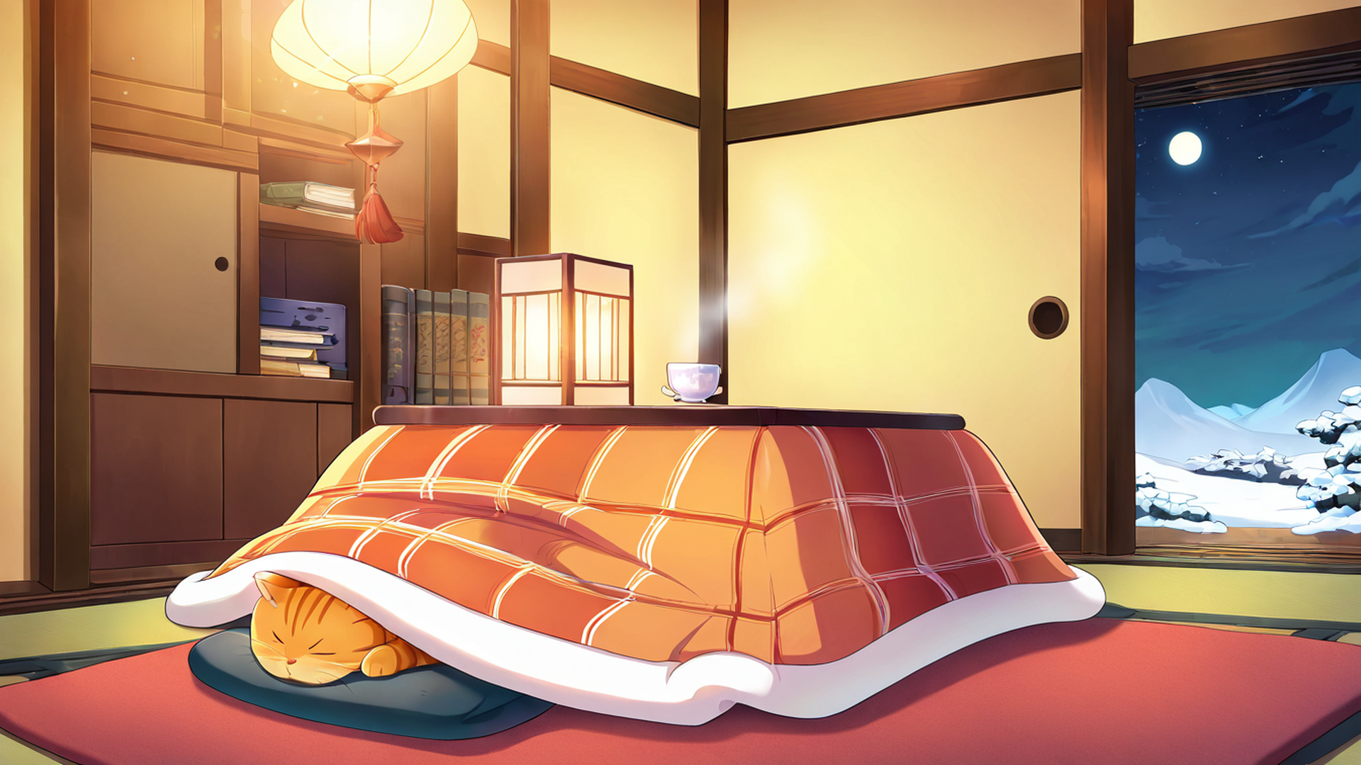 girl kotatsu winter lofi wallpaper
