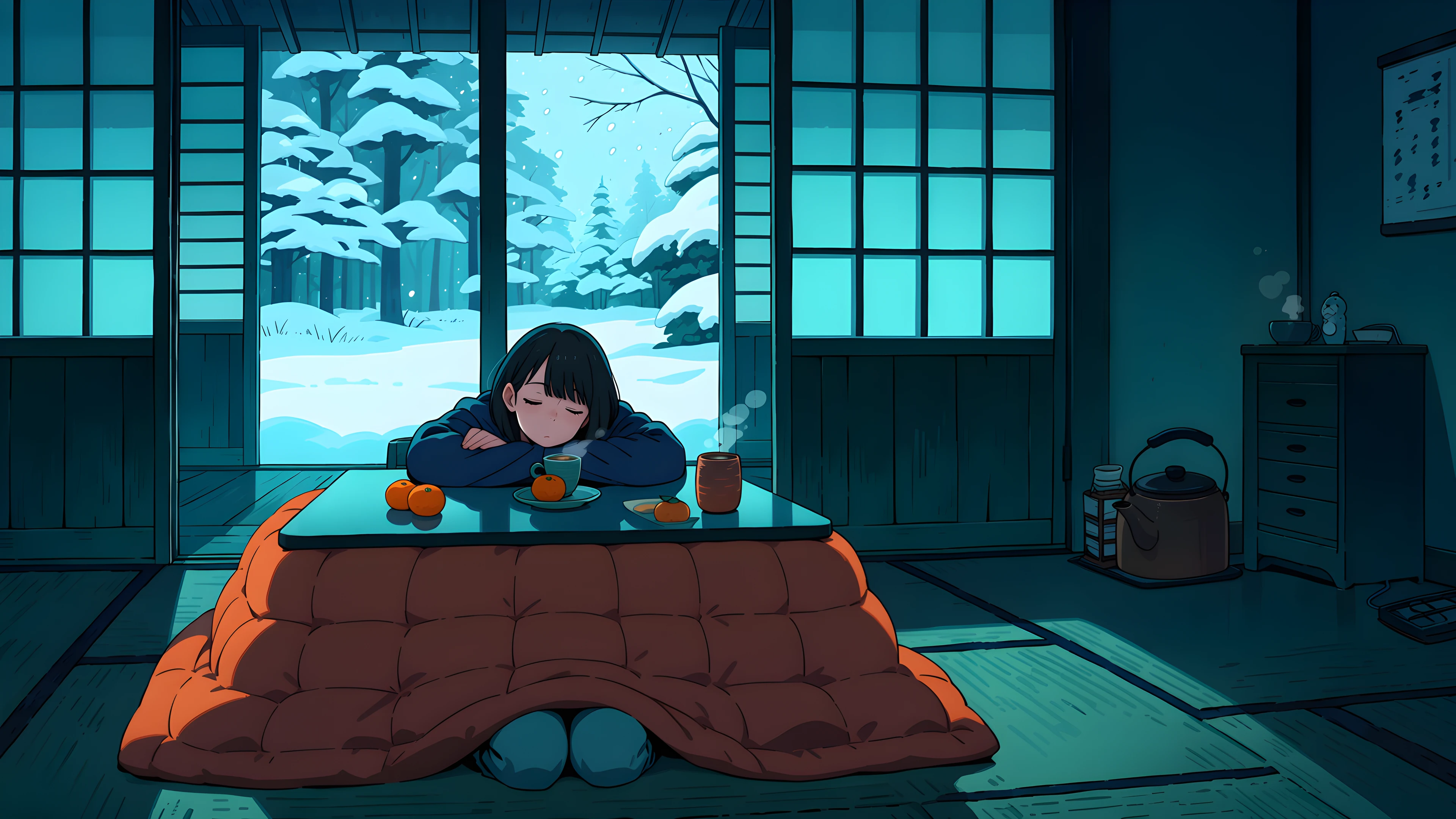 Girl Kotatsu Winter lofi wallpaper
