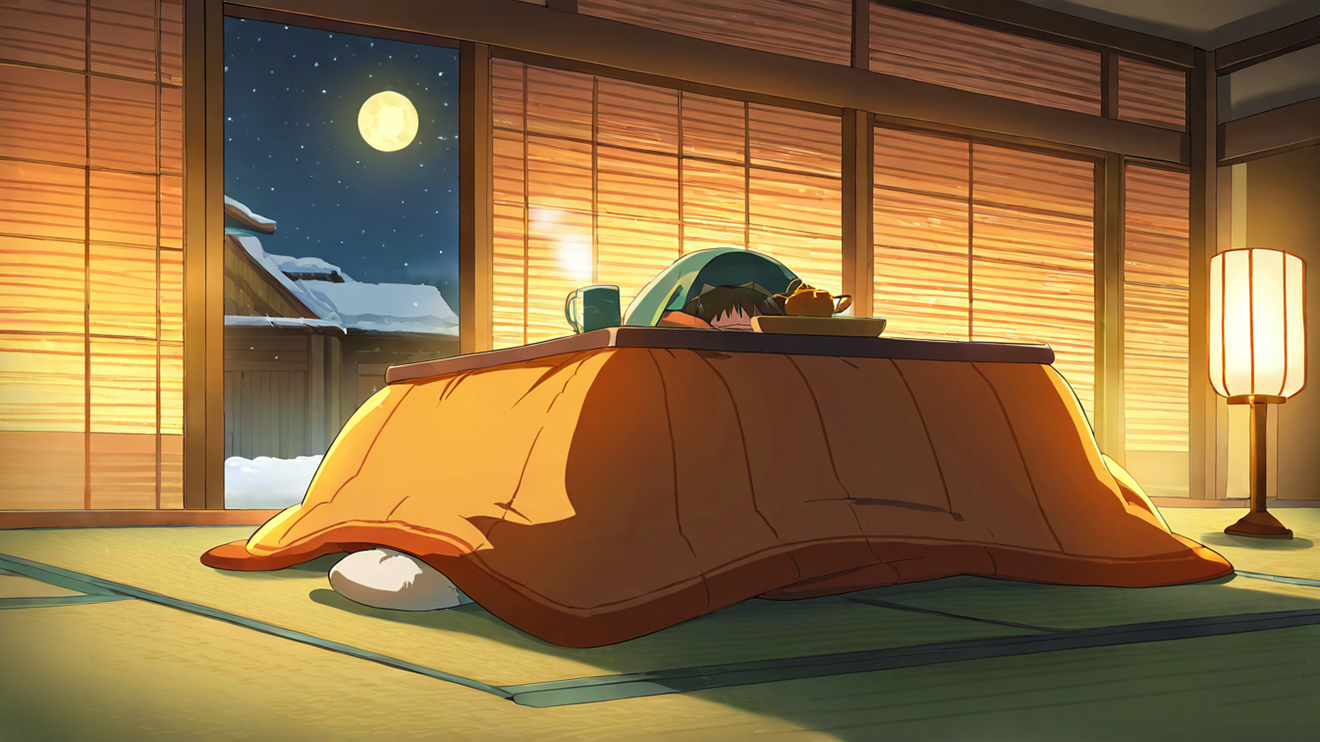 girl kotatsu winter lofi wallpaper
