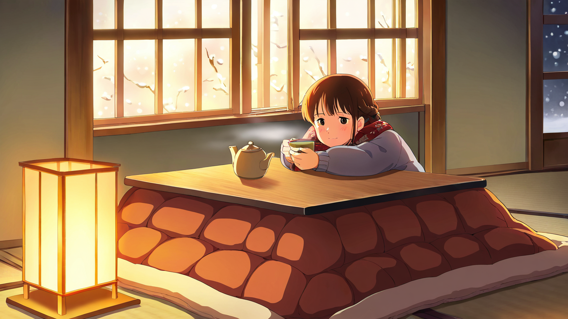 girl kotatsu winter lofi wallpaper