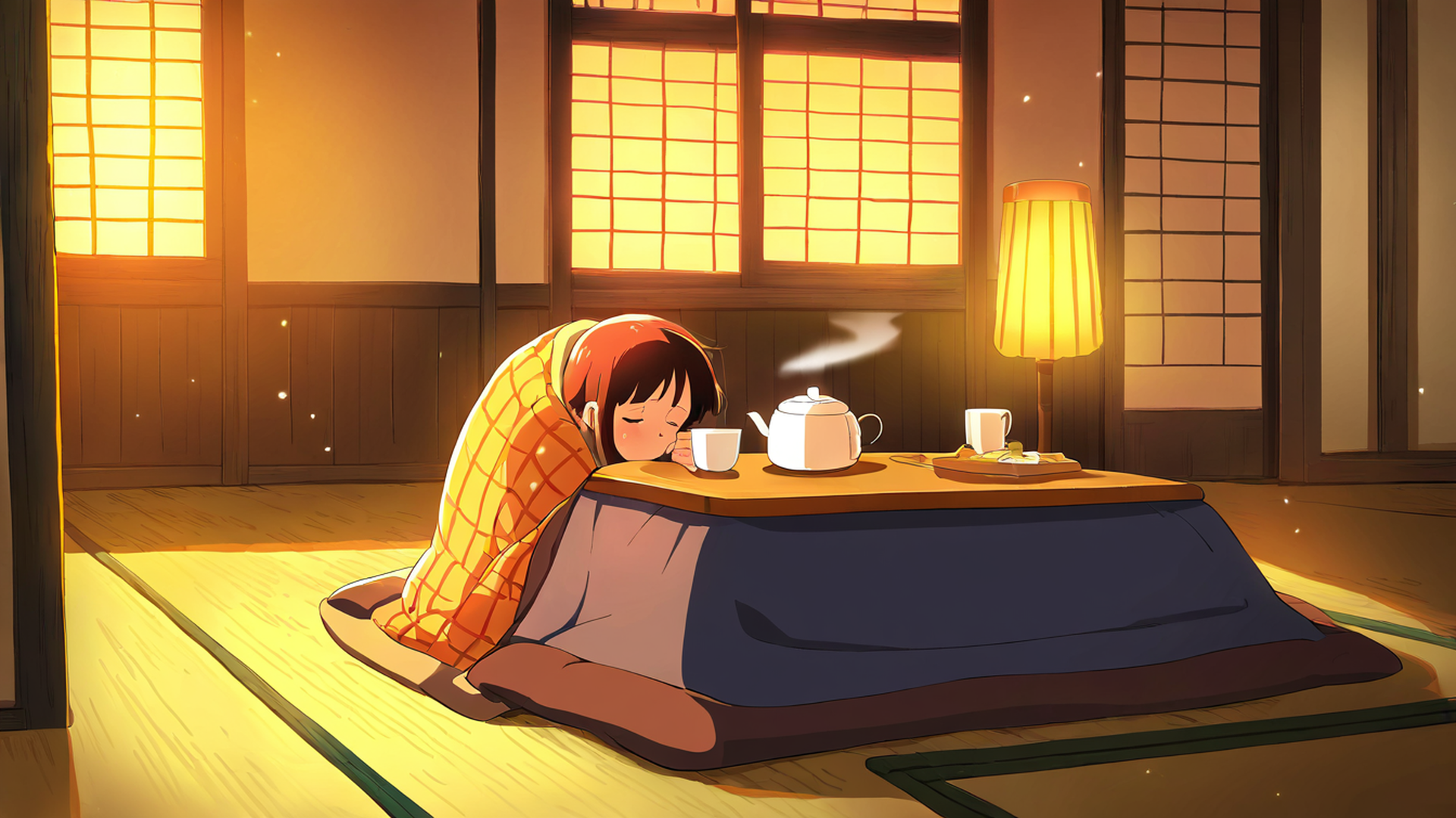 girl kotatsu winter lofi wallpaper