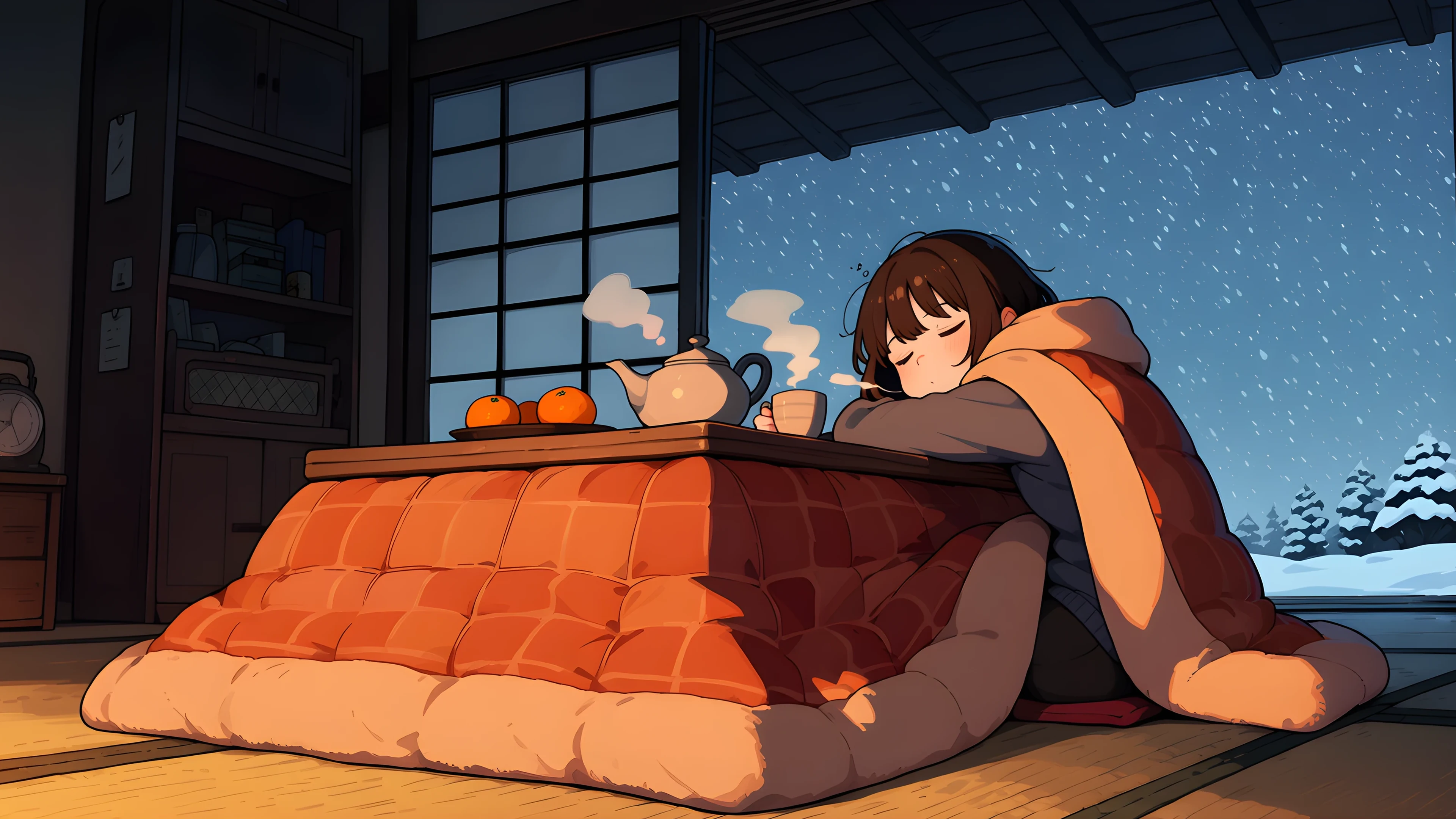 Girl Kotatsu Winter lofi wallpaper