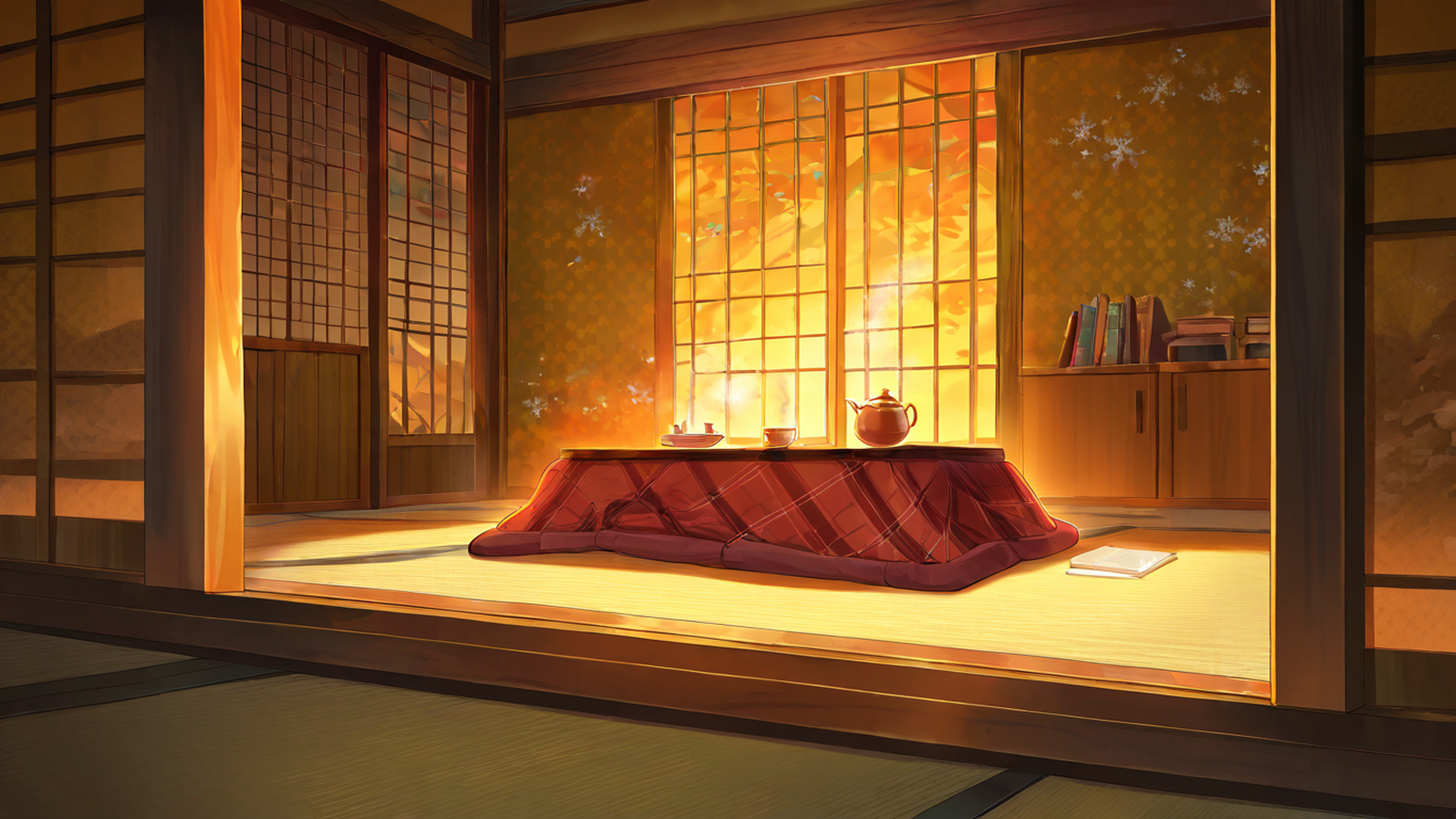 girl kotatsu winter lofi wallpaper