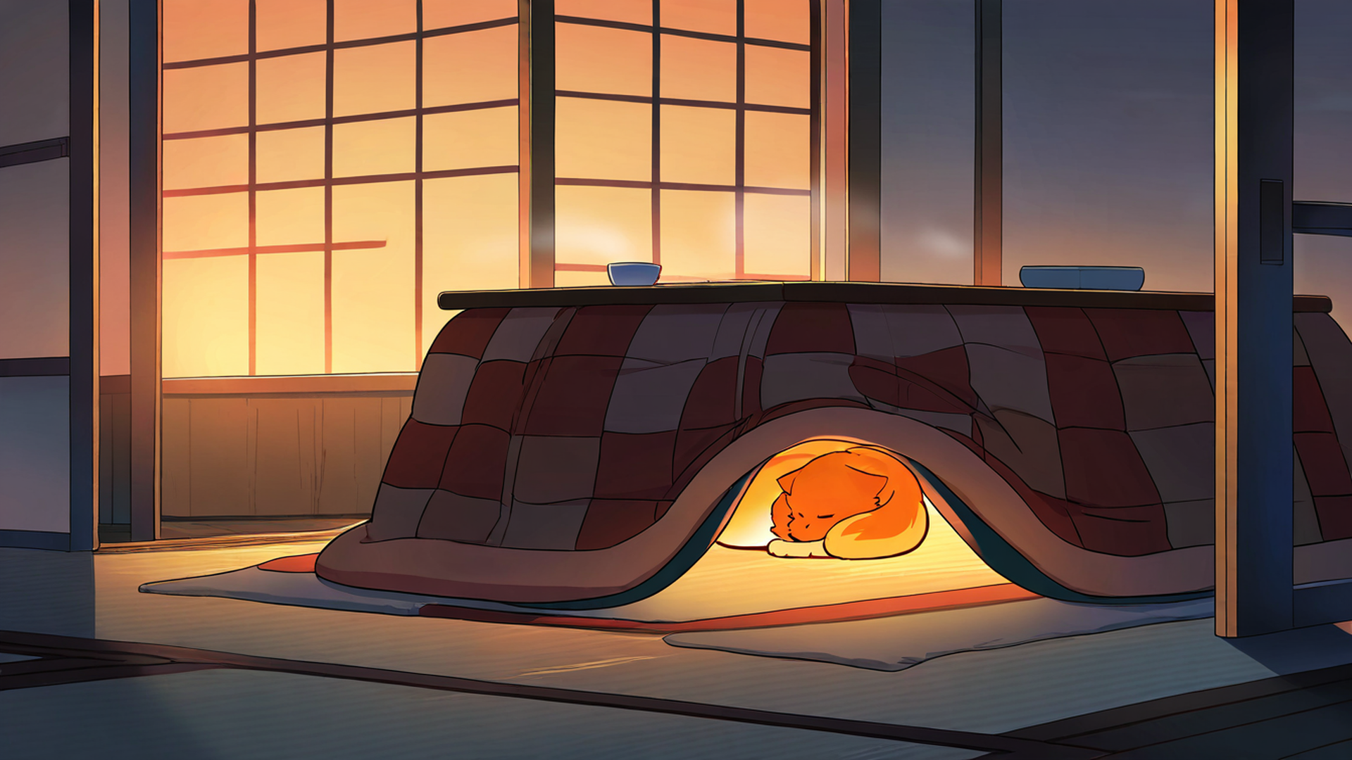 girl kotatsu winter lofi wallpaper
