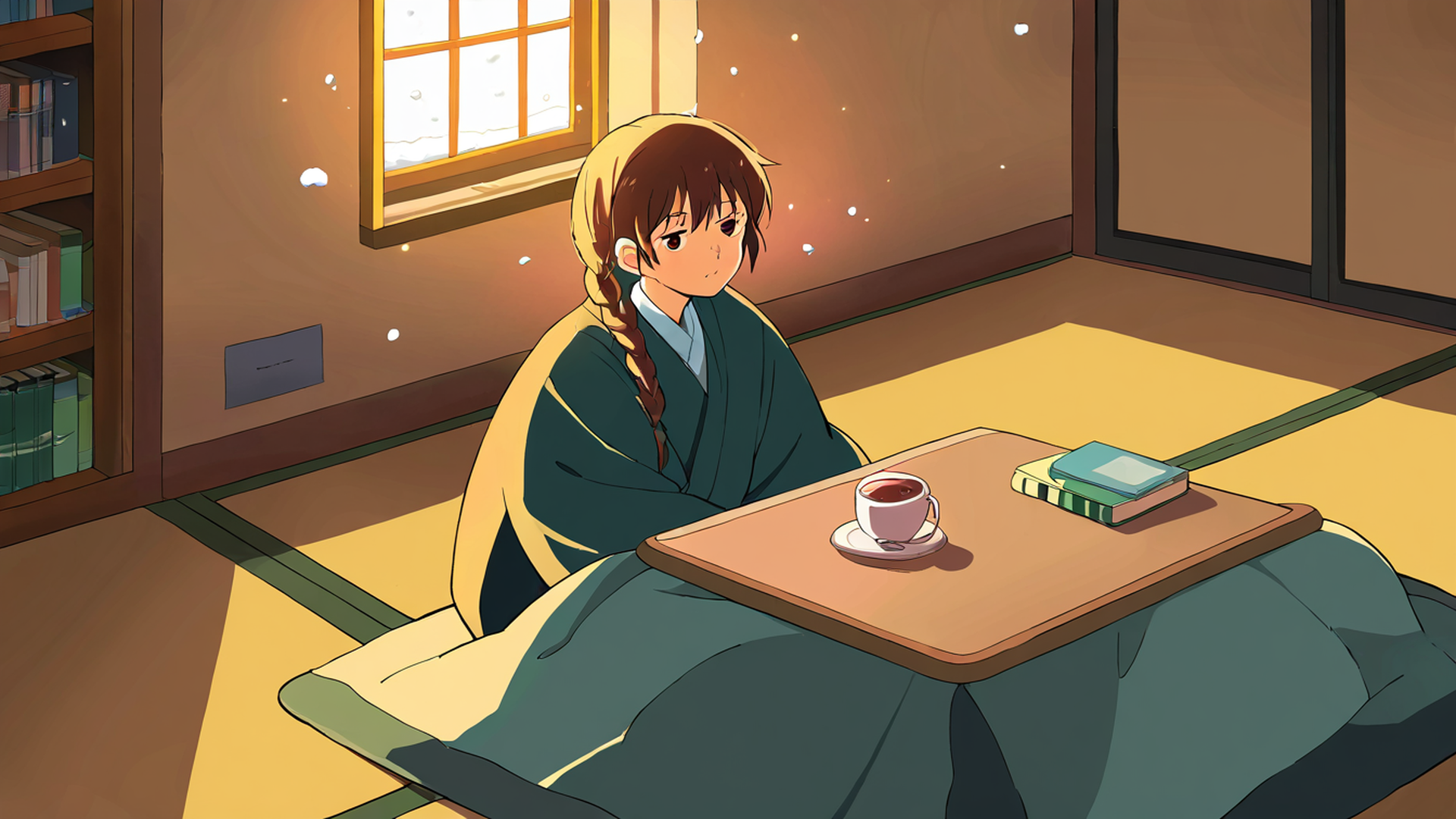 girl kotatsu winter lofi wallpaper