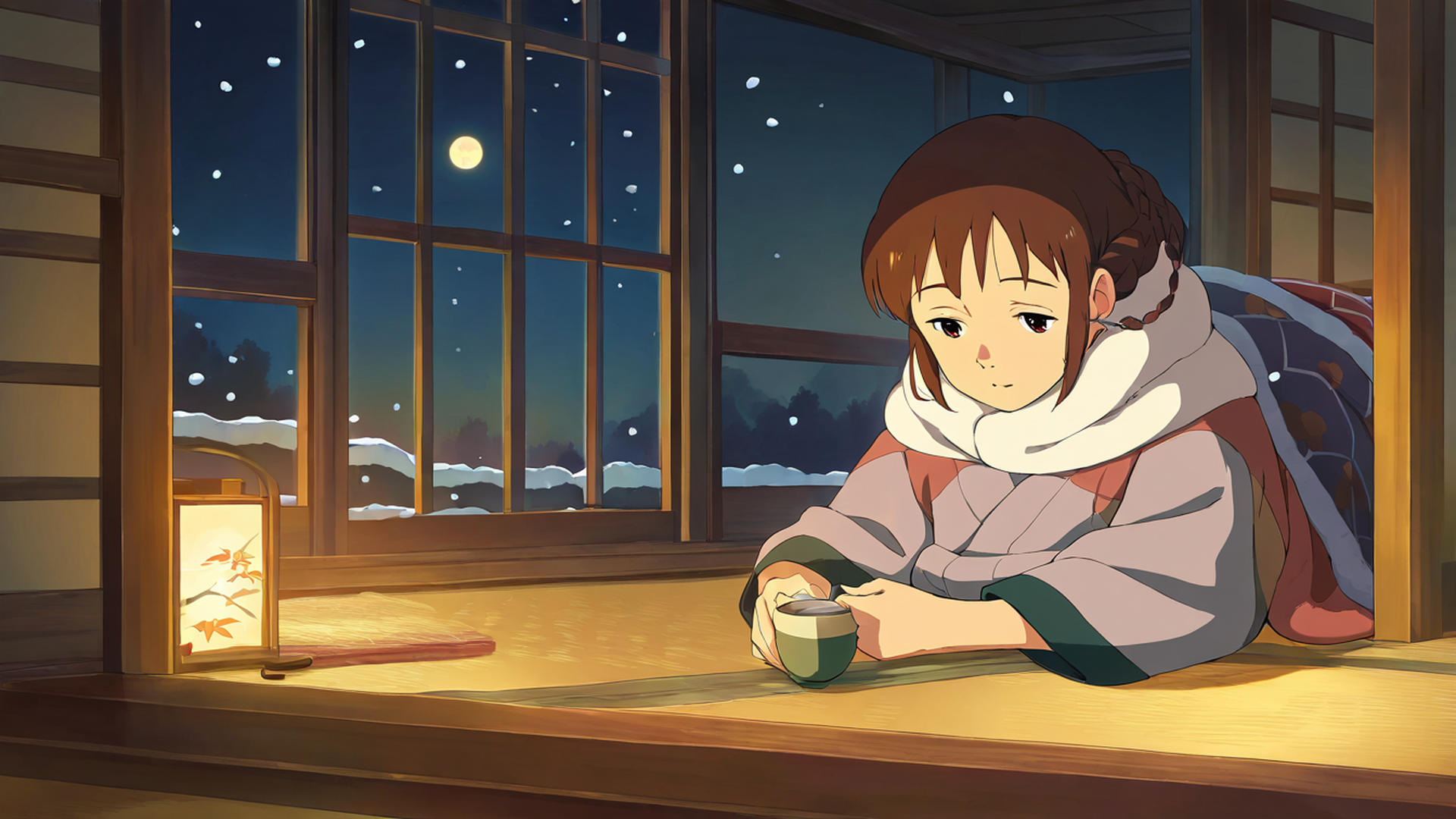 girl kotatsu winter lofi wallpaper