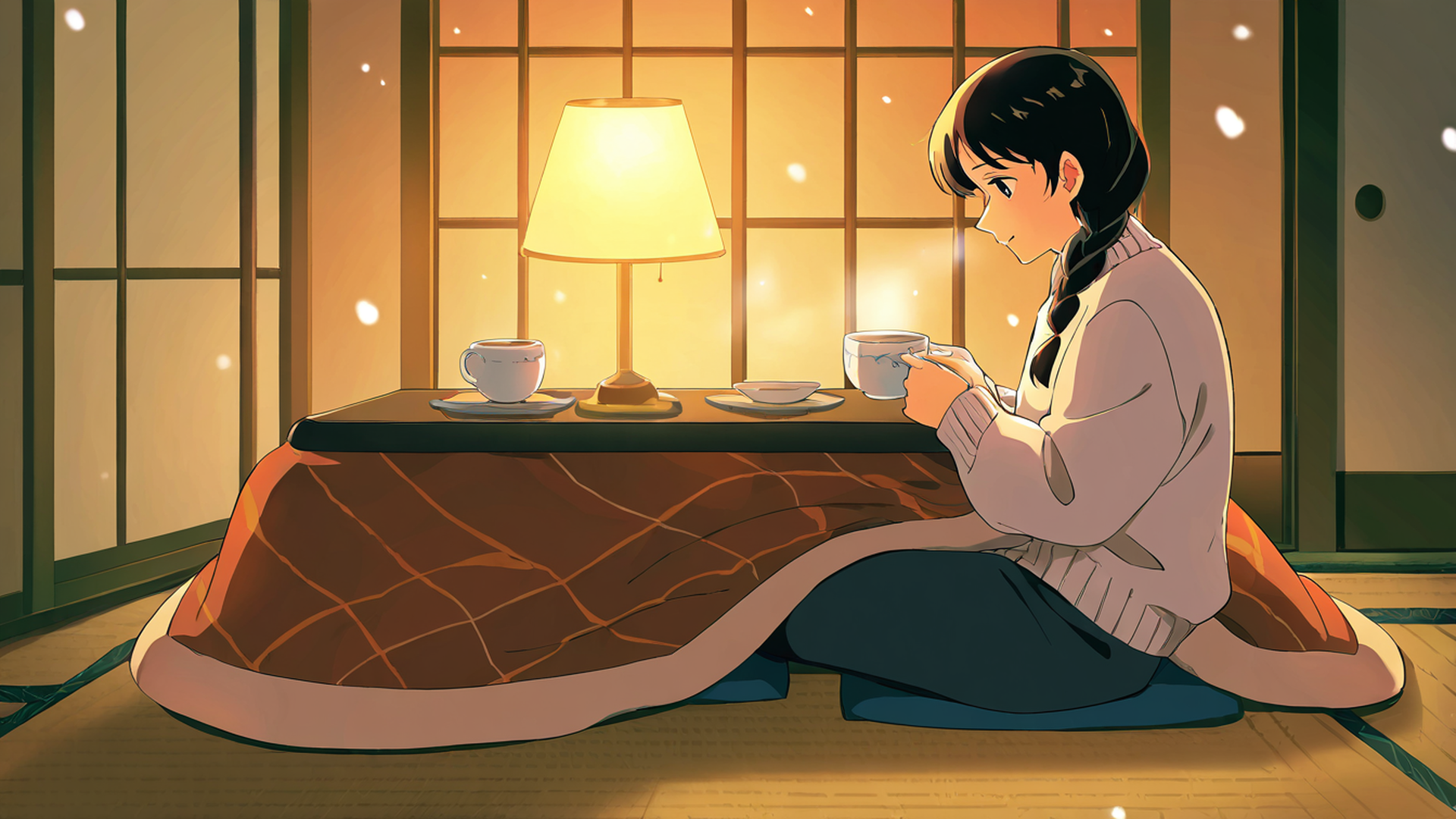 girl kotatsu winter lofi wallpaper