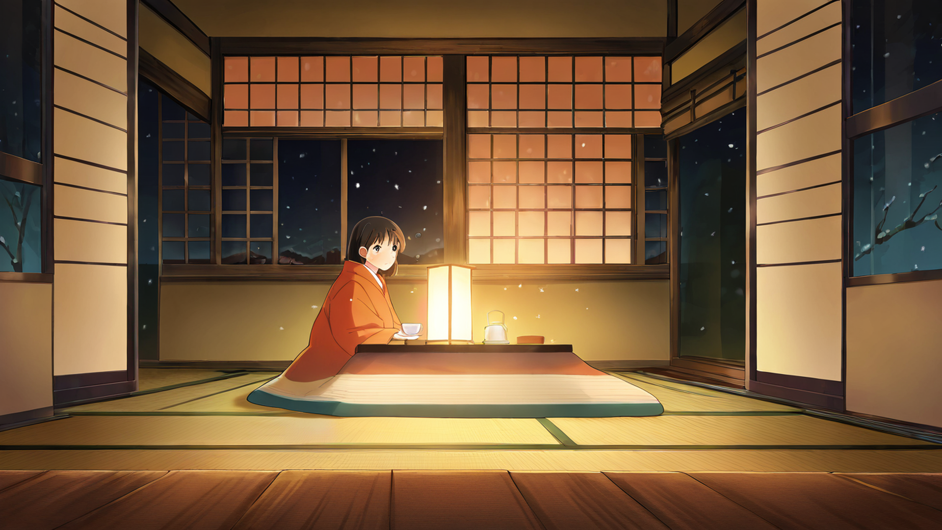 girl kotatsu winter lofi wallpaper
