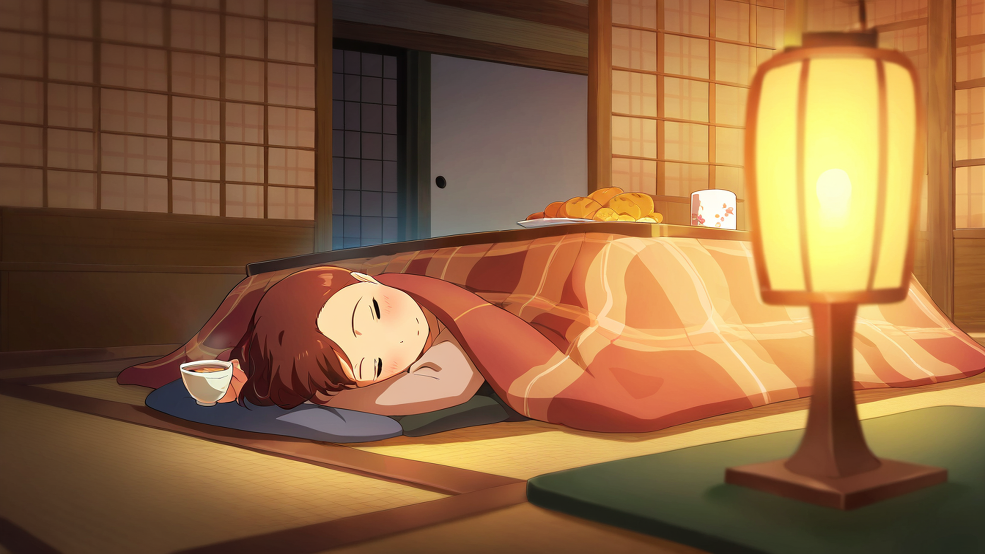 girl kotatsu winter lofi wallpaper