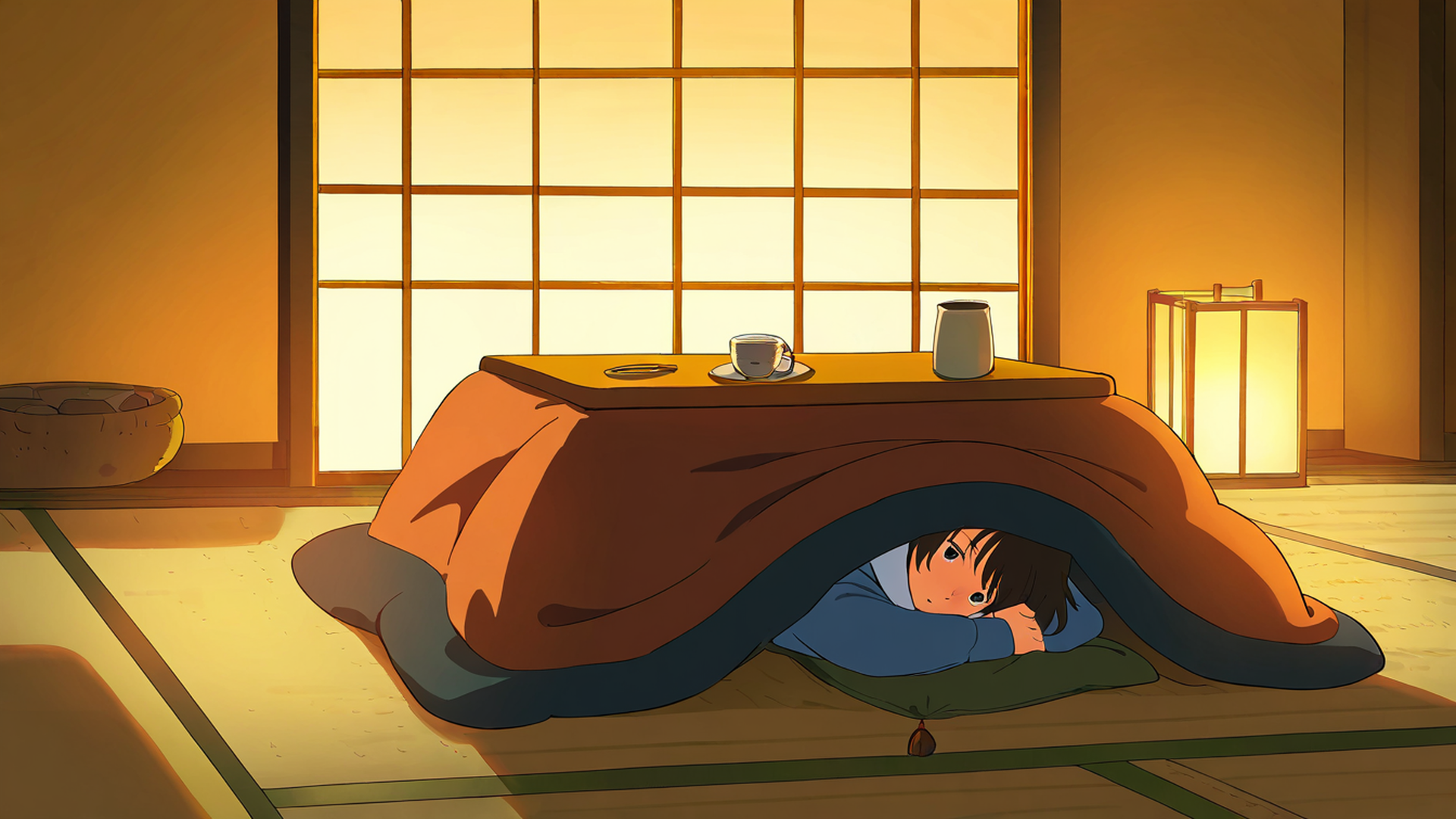 girl kotatsu winter lofi wallpaper