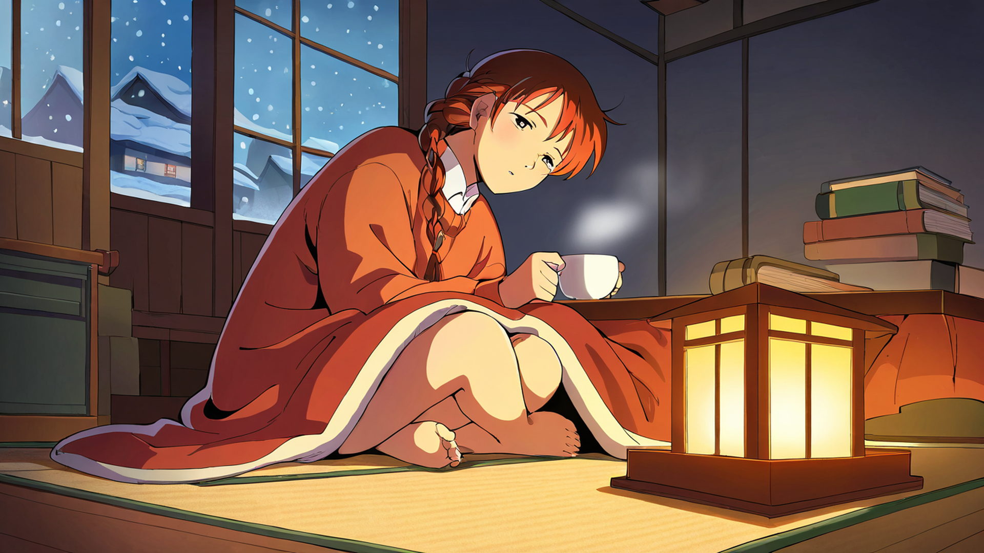 girl kotatsu winter lofi wallpaper