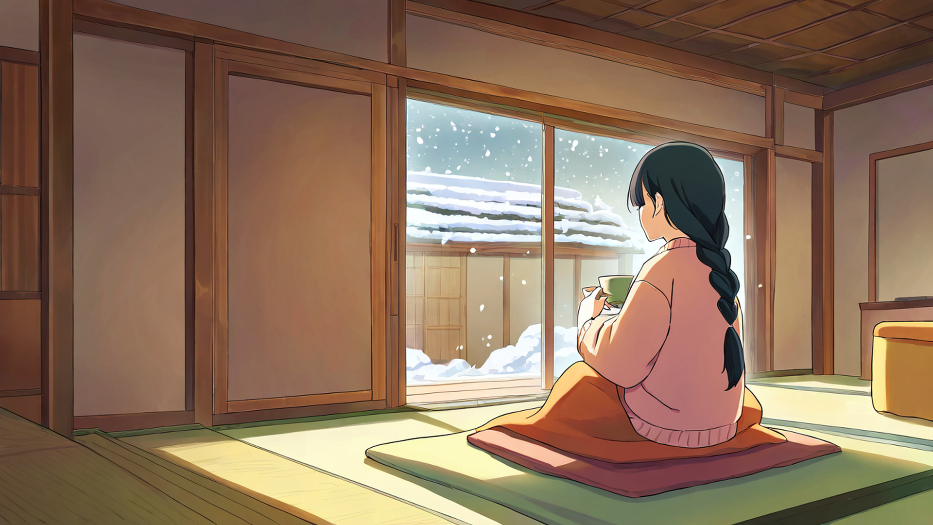 girl kotatsu winter lofi wallpaper