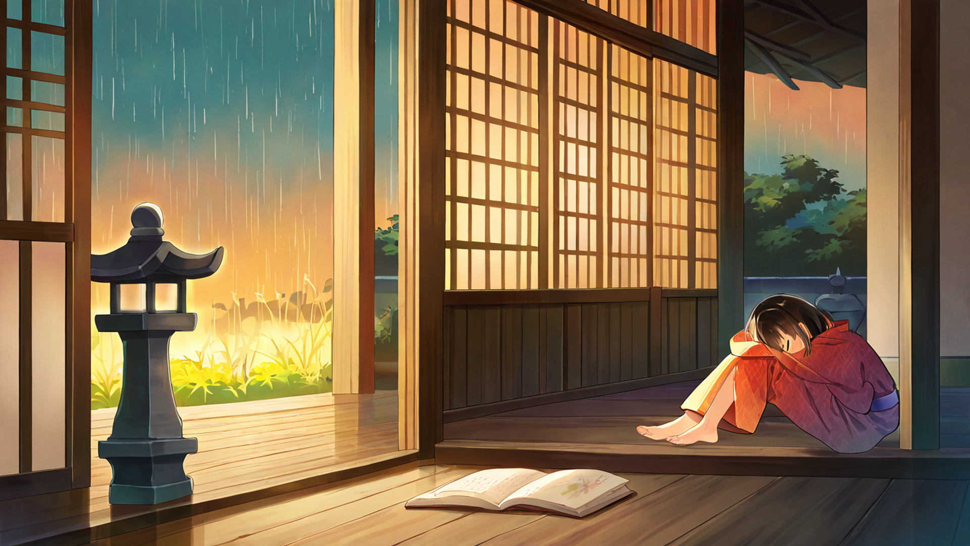 Girl Reading Engawa Girl Reading Engawa 0026376199 lofi anime wallpaper free download