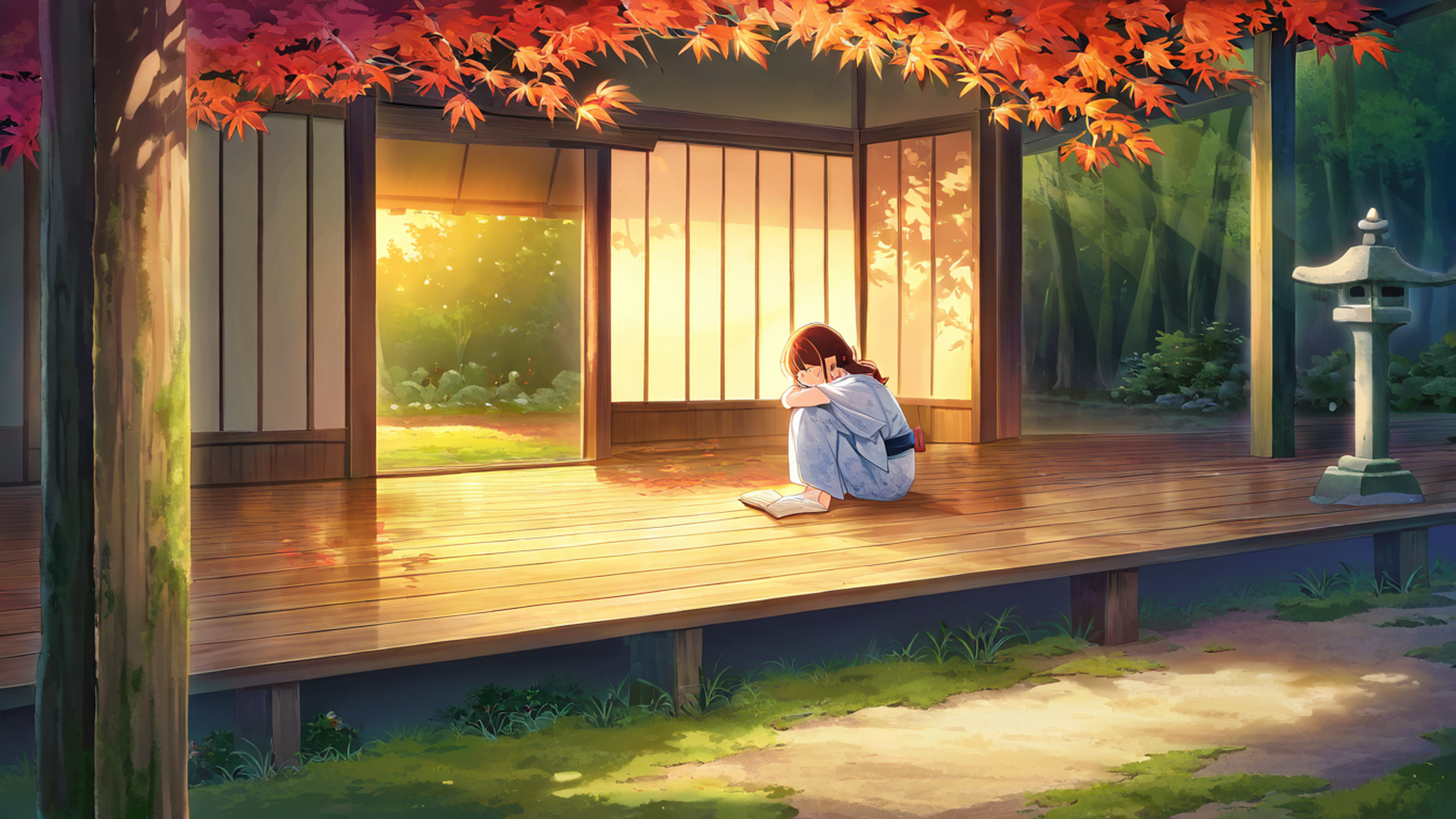 Girl Reading Engawa Girl Reading Engawa 0029352668 lofi anime wallpaper free download