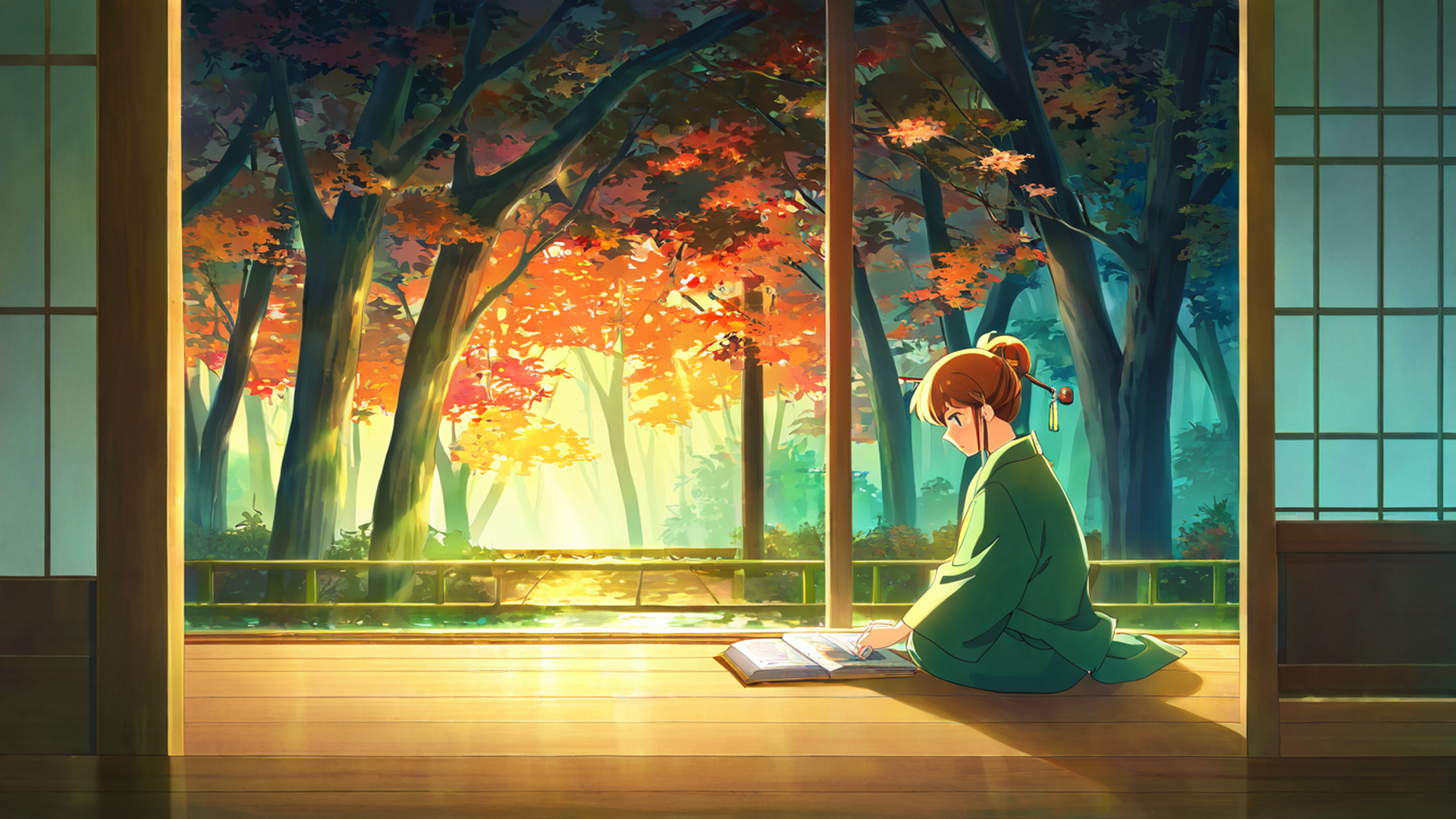 Girl Reading Engawa Girl Reading Engawa 0089806003 lofi anime wallpaper free download