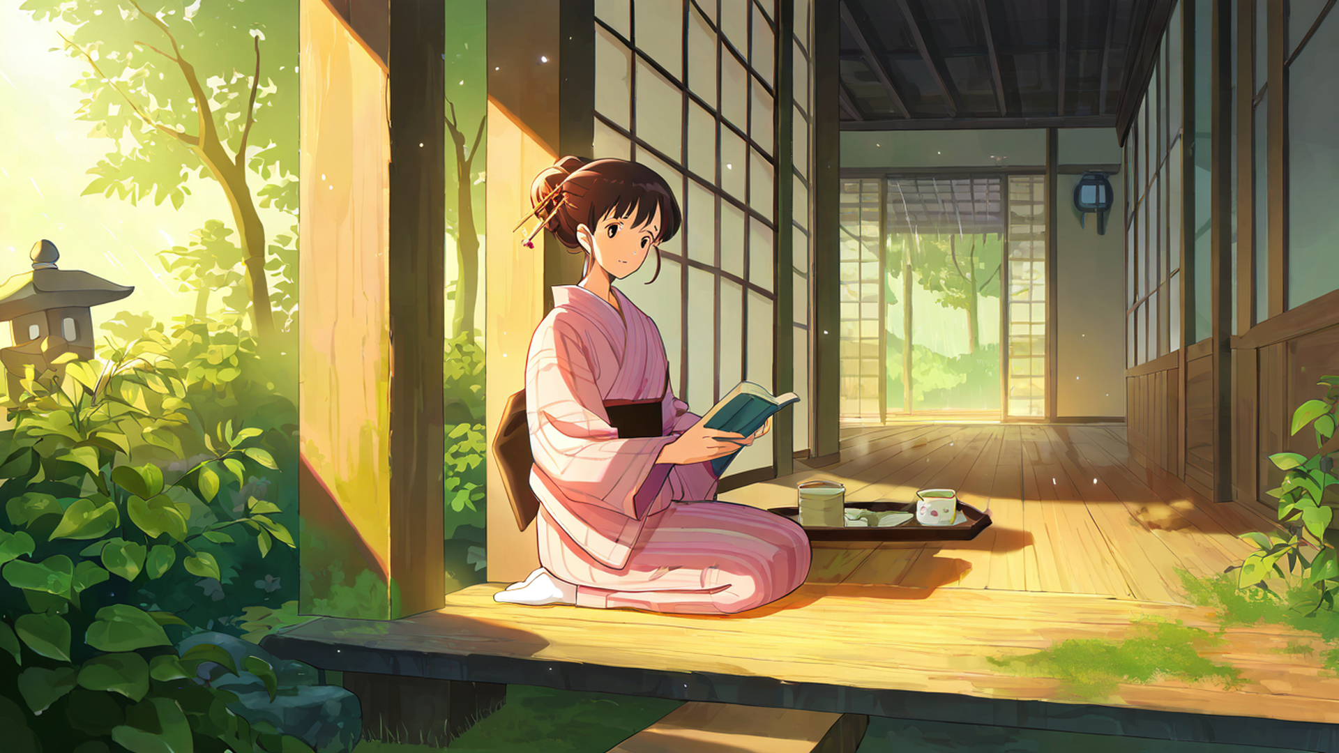 Girl Reading Engawa Girl Reading Engawa 0129565177 lofi anime wallpaper free download