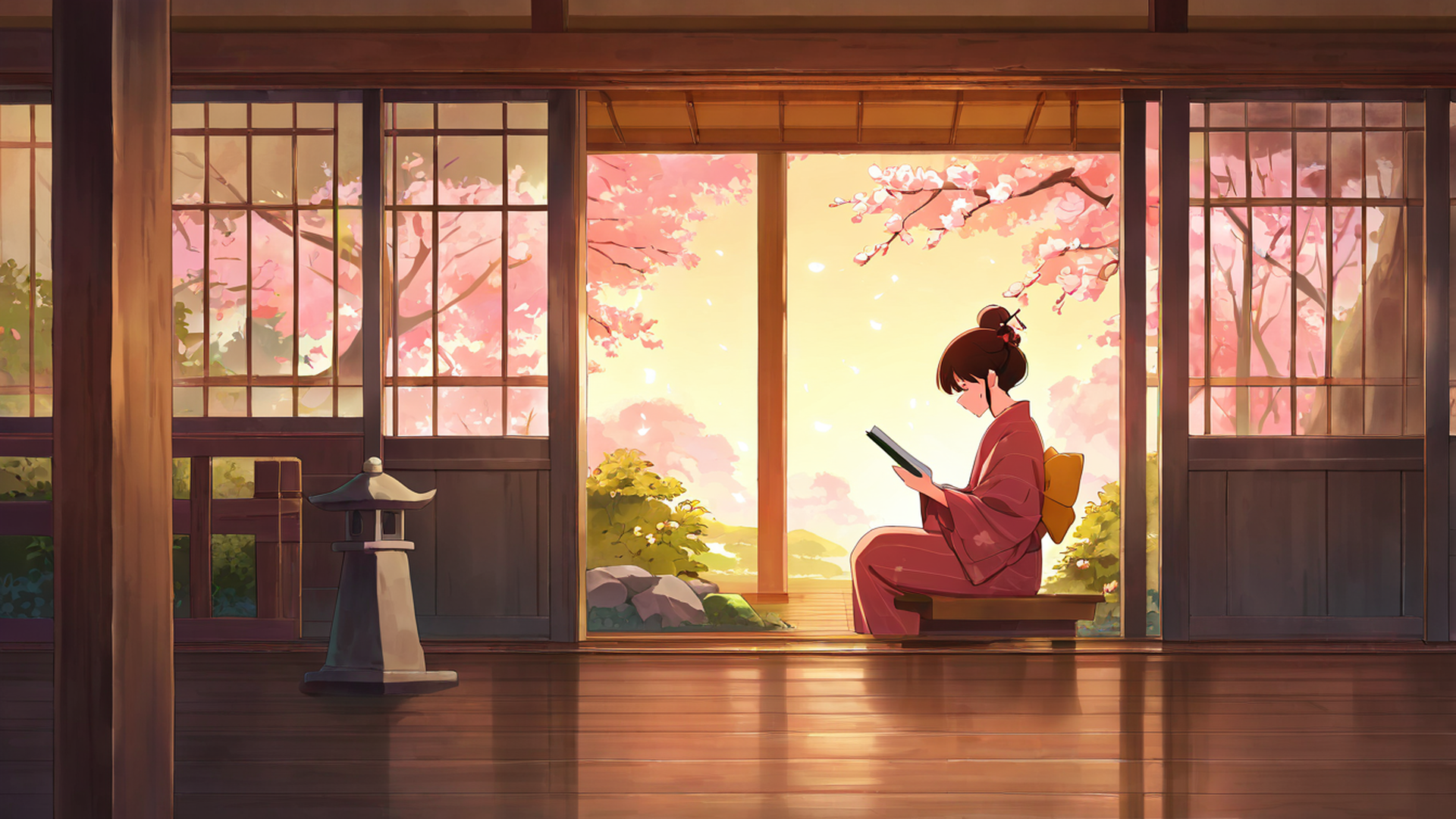 girl reading engawa lofi wallpaper