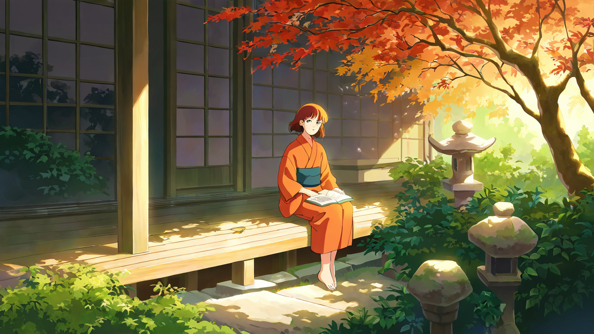 Girl Reading Engawa Girl Reading Engawa 0159512845 lofi anime wallpaper free download