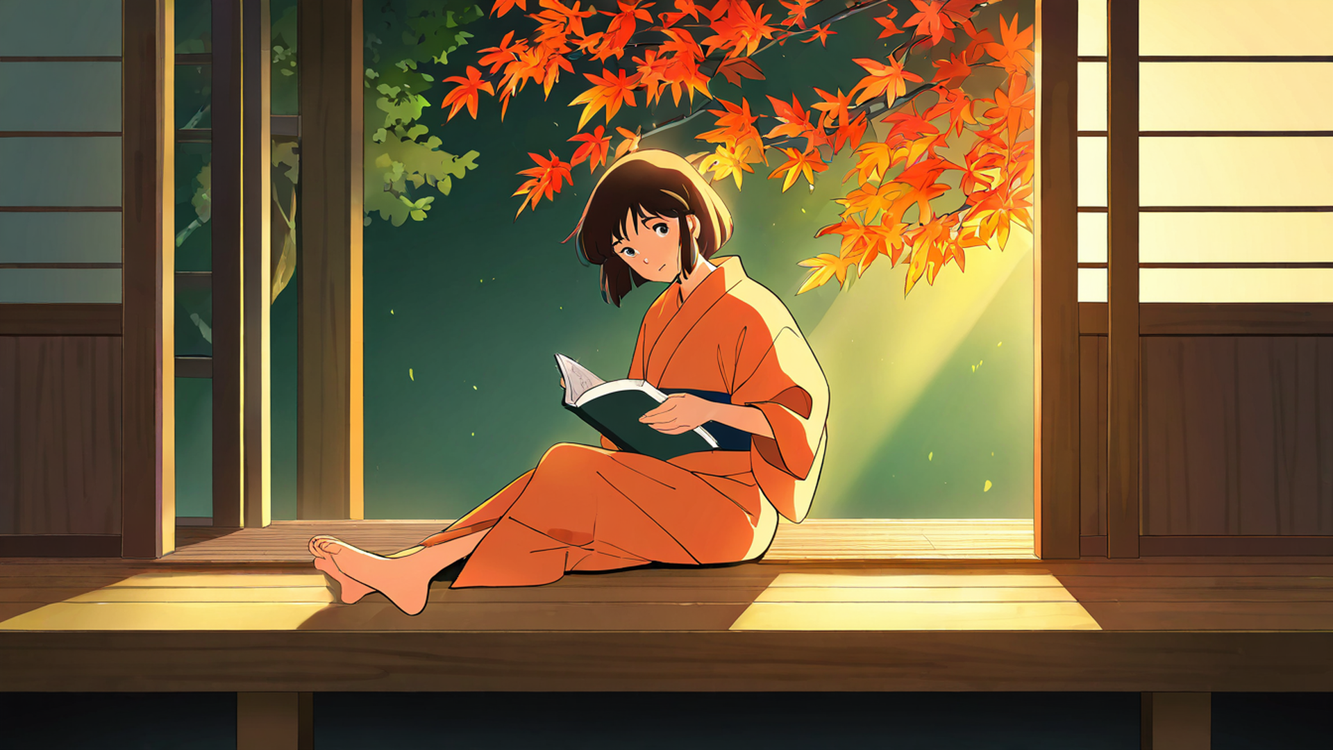 Girl Reading Engawa Girl Reading Engawa 0189784261 lofi anime wallpaper free download