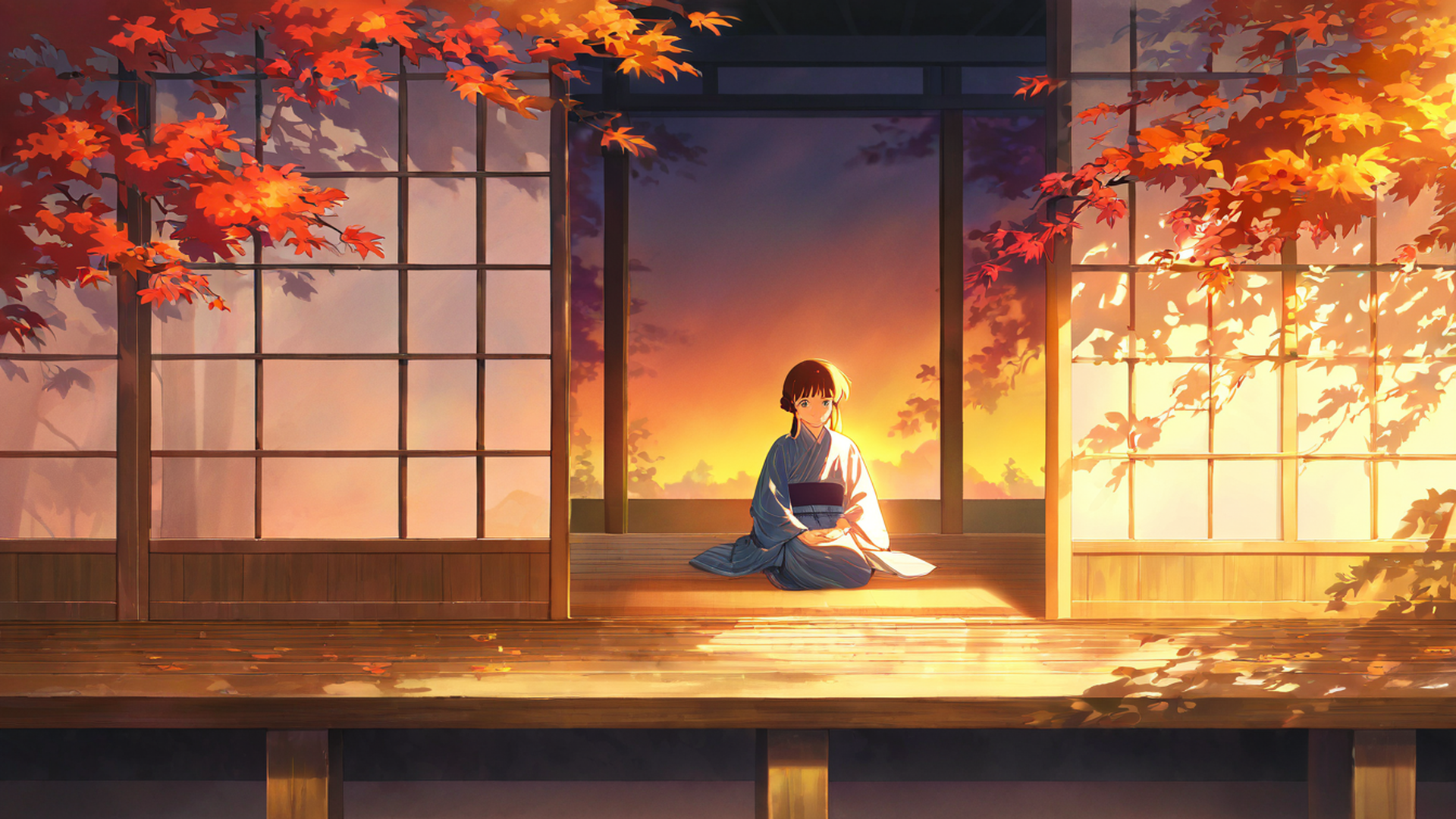 girl reading engawa lofi wallpaper