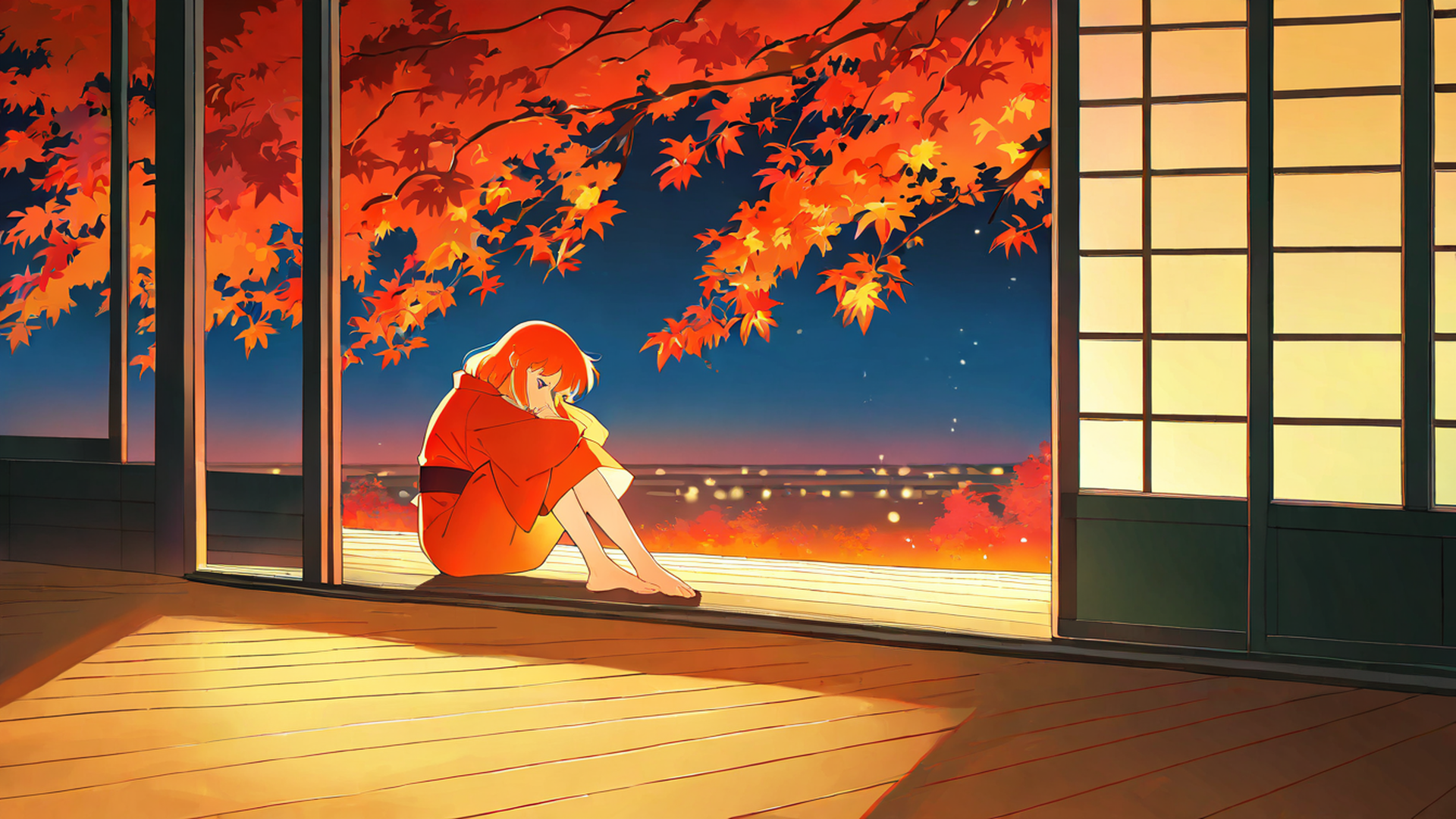 girl reading engawa lofi wallpaper