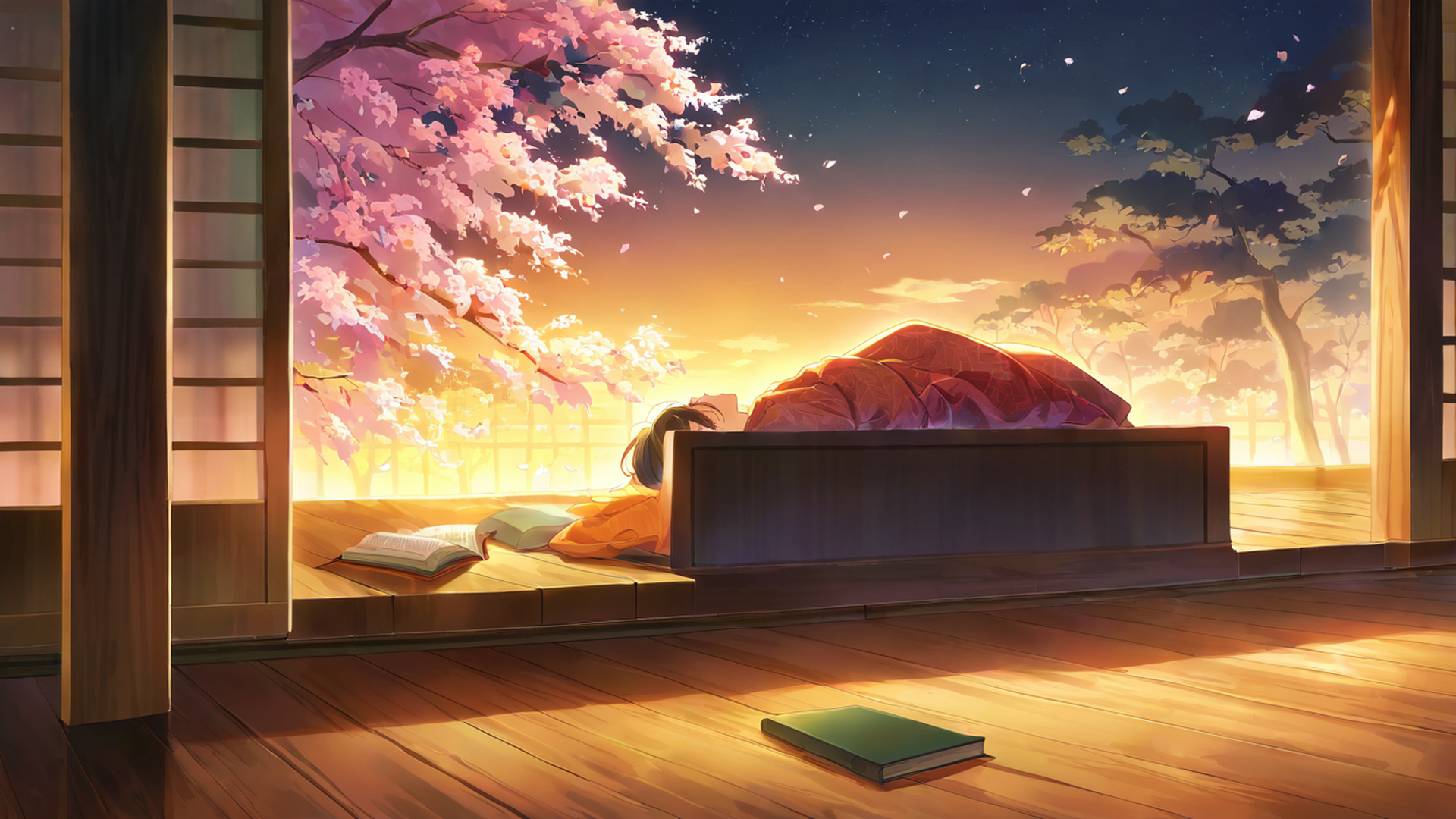 girl reading engawa lofi wallpaper