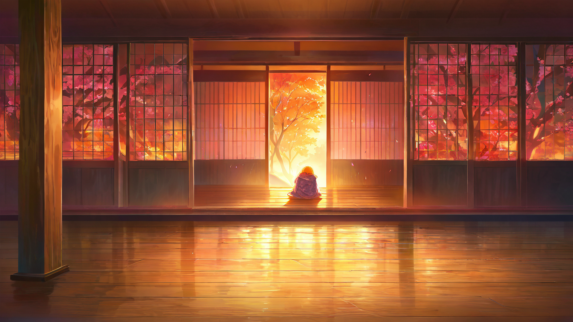 girl reading engawa lofi wallpaper