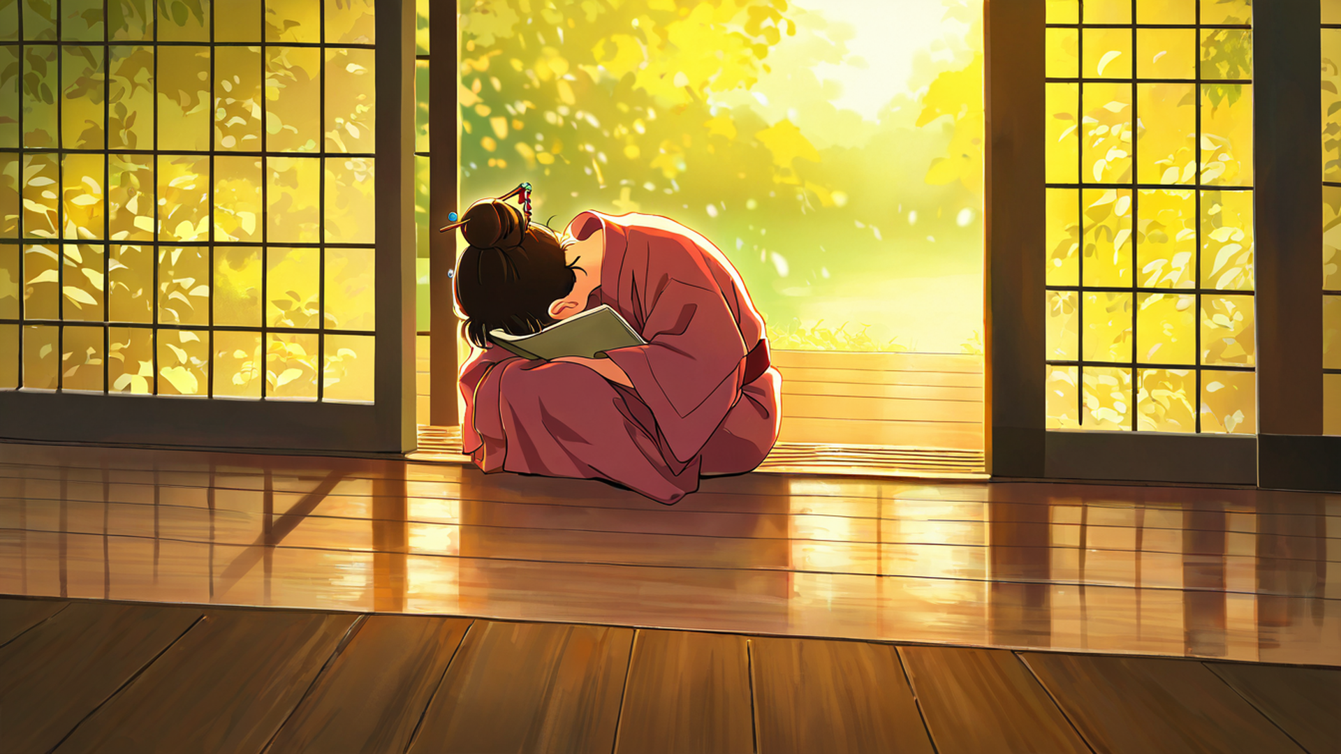 Girl Reading Engawa Girl Reading Engawa 0611233361 lofi anime wallpaper free download