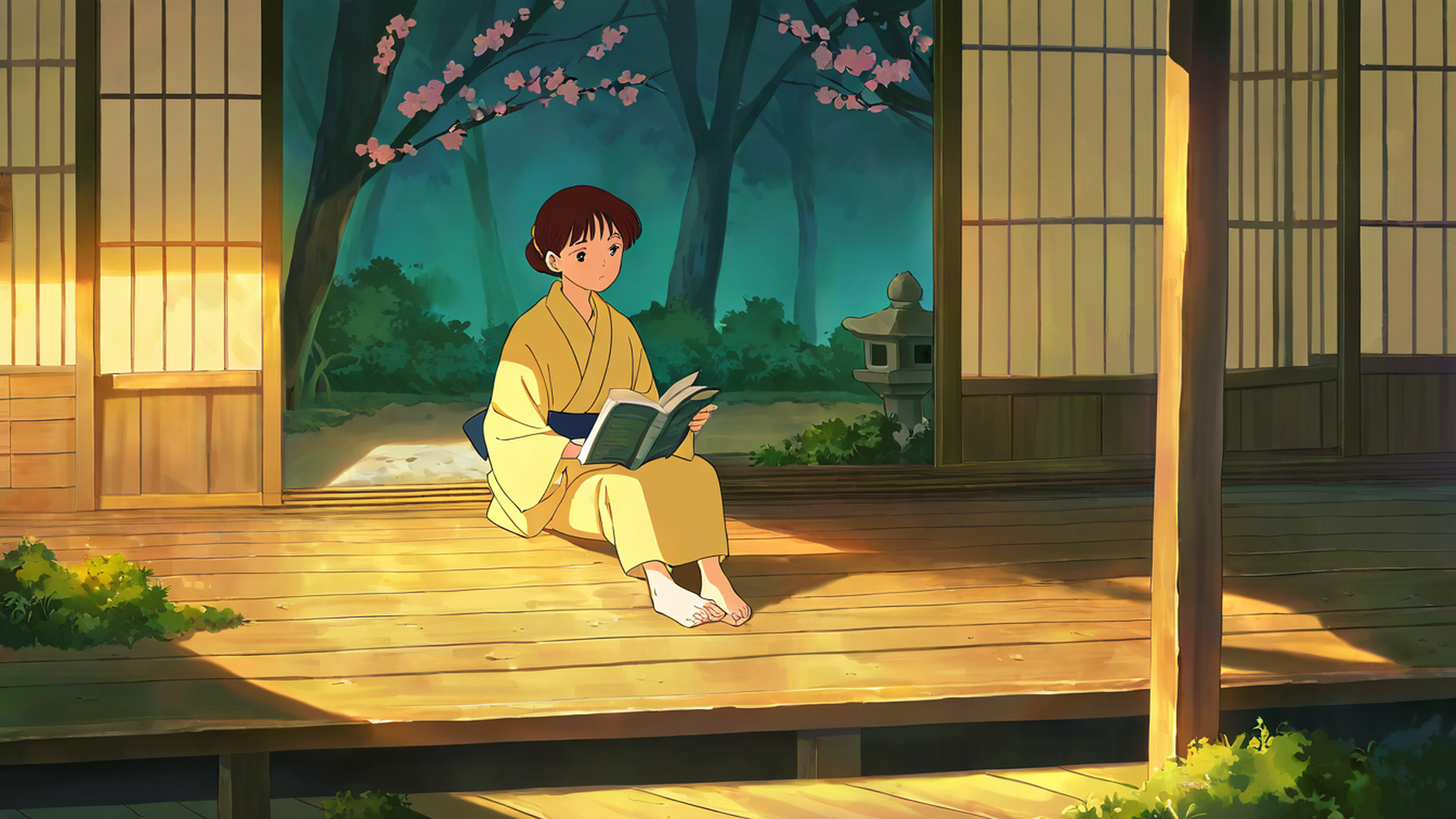Girl Reading Engawa Girl Reading Engawa 0691568661 lofi anime wallpaper free download