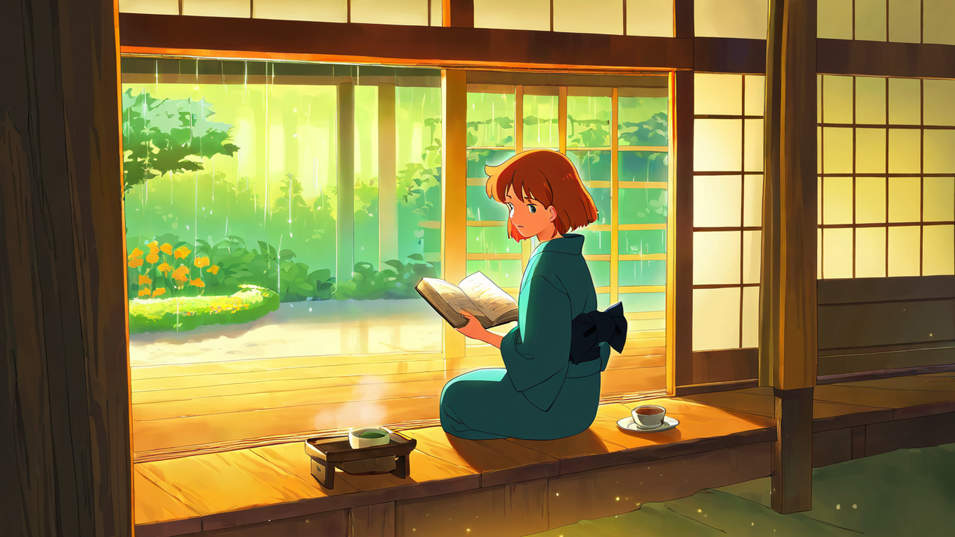Girl Reading Engawa Girl Reading Engawa 0709119103 lofi anime wallpaper free download