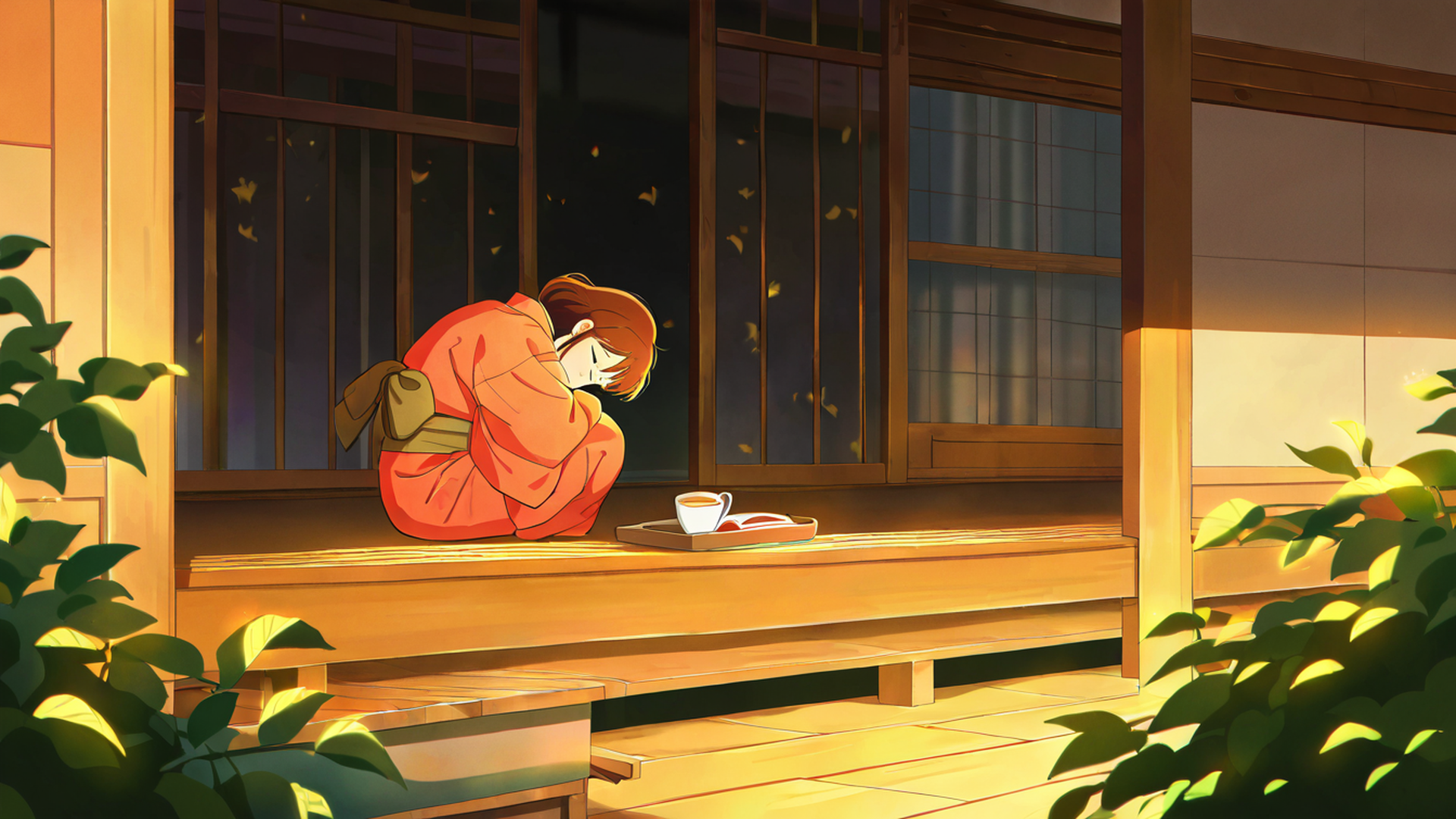 girl reading engawa lofi wallpaper