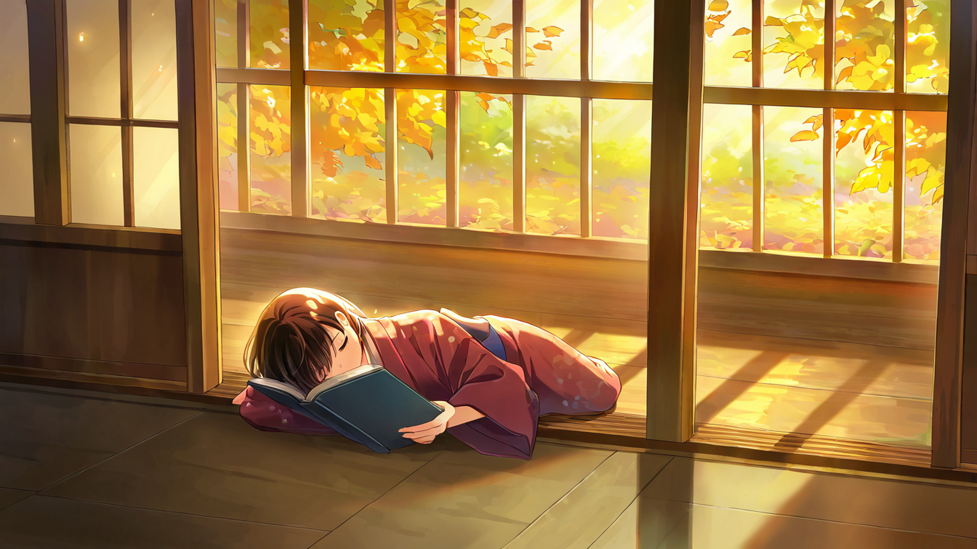 girl reading engawa lofi wallpaper