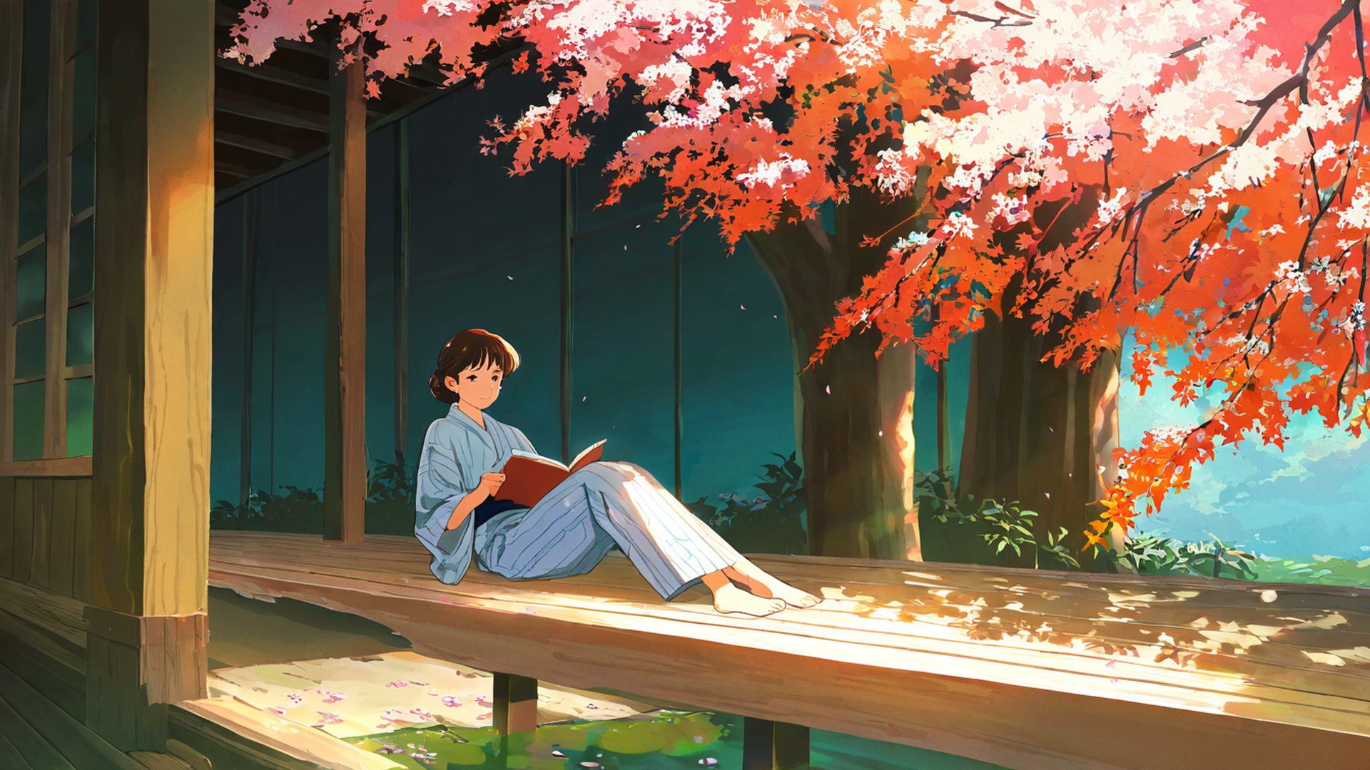 Girl Reading Engawa Girl Reading Engawa 0976095910 lofi anime wallpaper free download