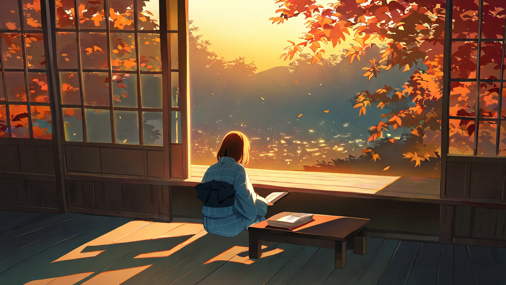 girl reading engawa lofi wallpaper