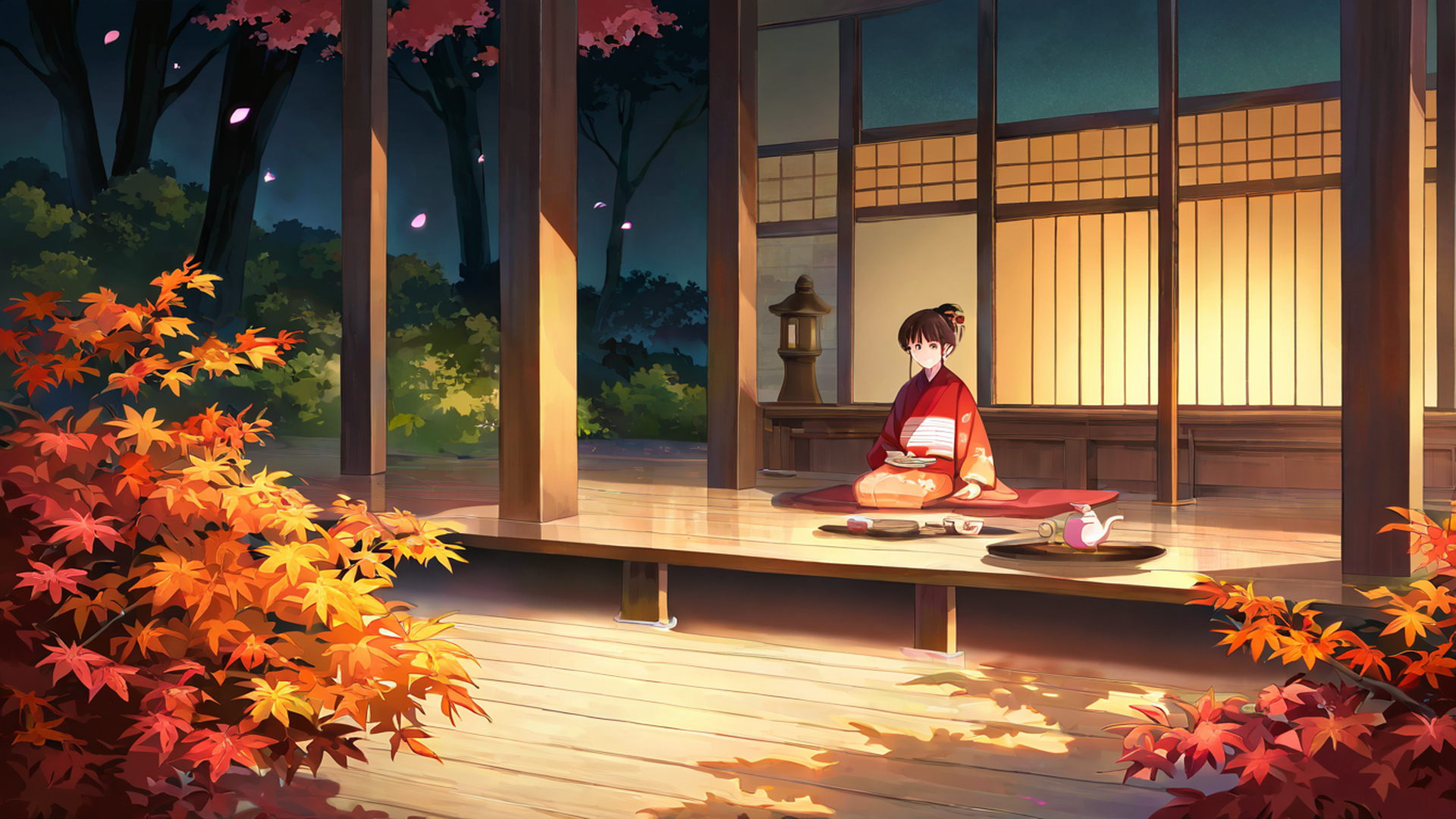 girl reading engawa lofi wallpaper
