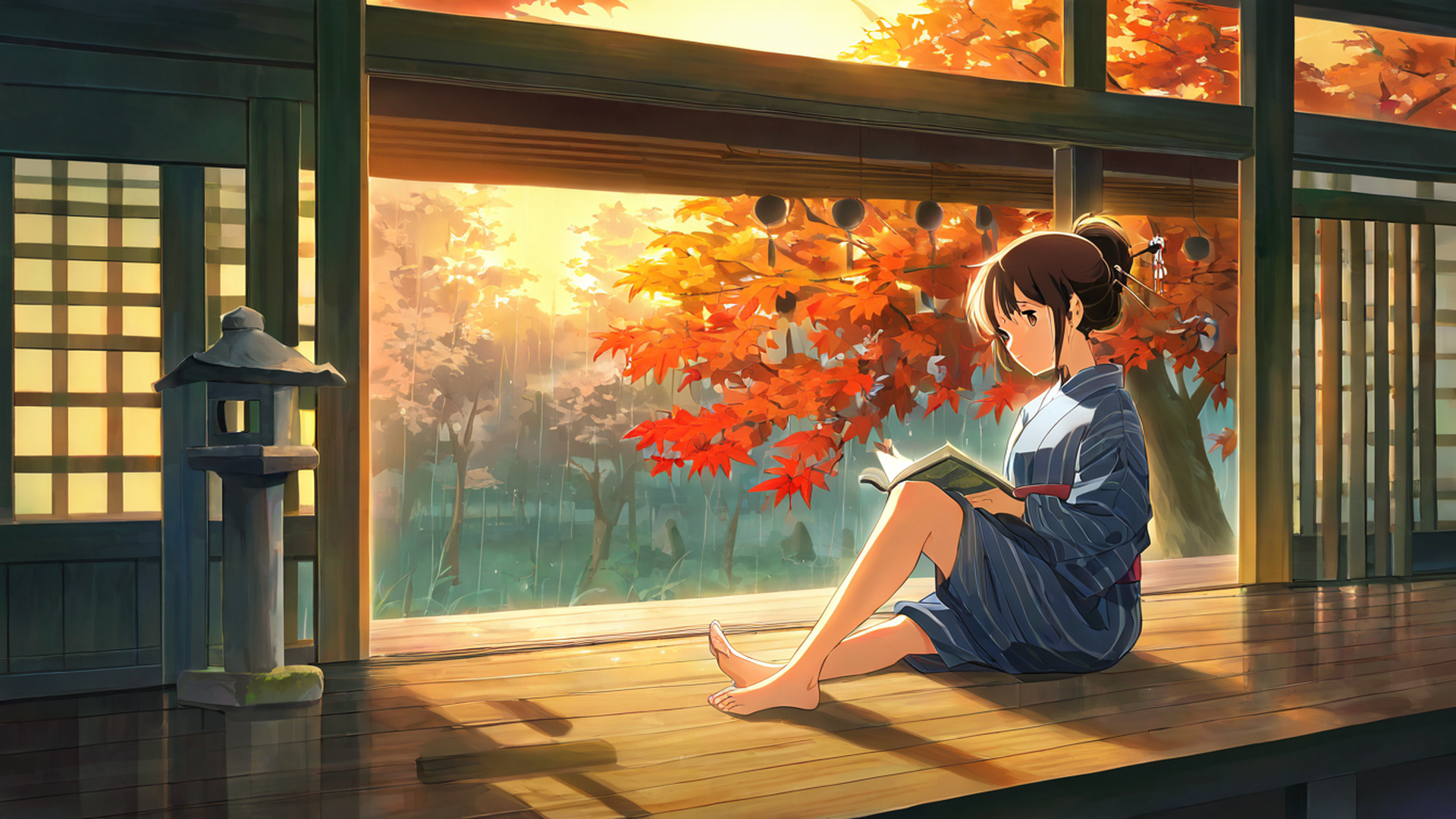 Girl Reading Engawa Girl Reading Engawa 1264720135 lofi anime wallpaper free download