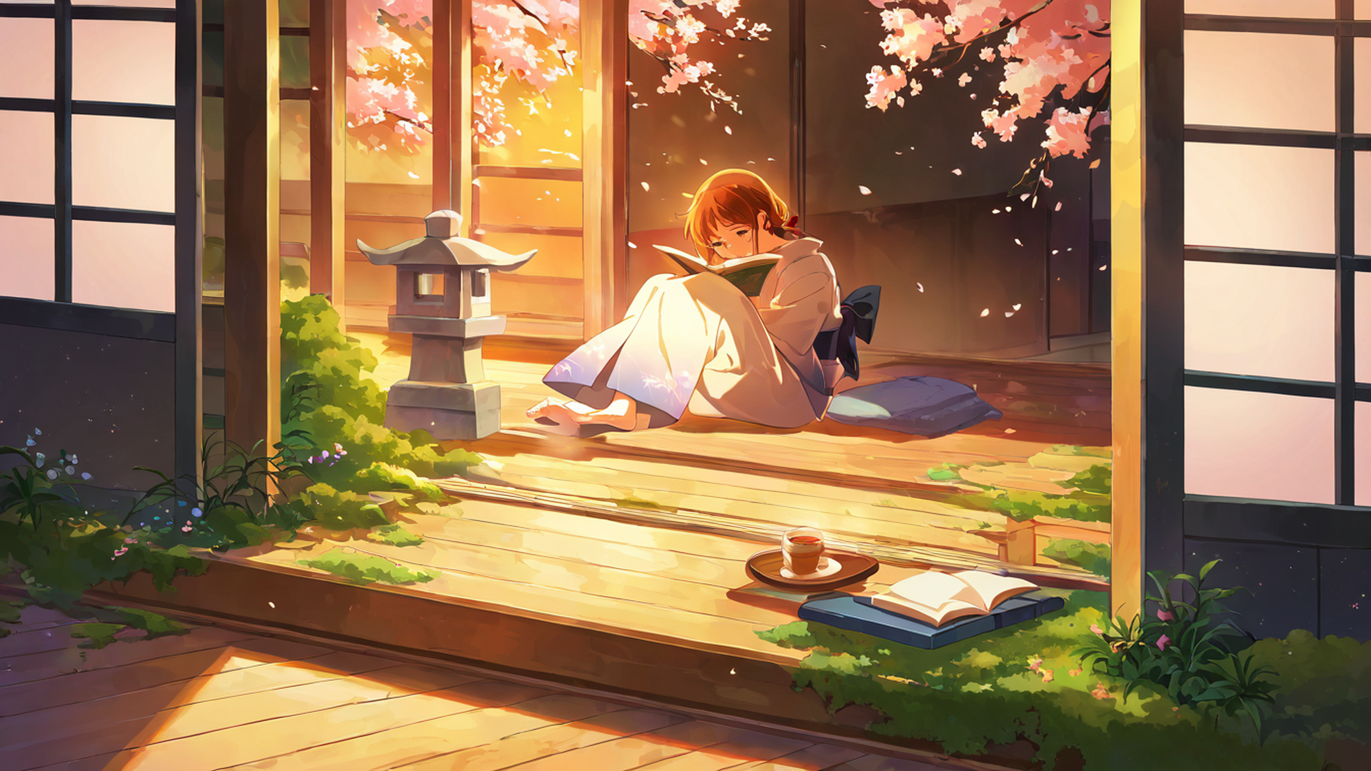 Girl Reading Engawa Girl Reading Engawa 1401011765 lofi anime wallpaper free download