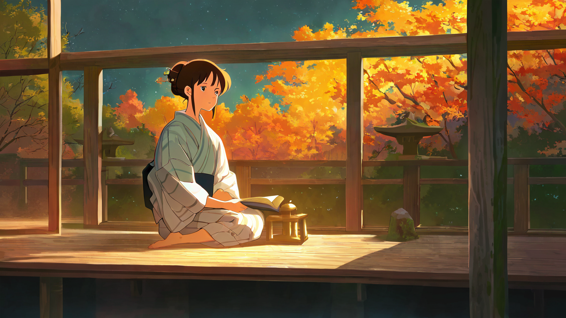 Girl Reading Engawa Girl Reading Engawa 1407465960 lofi anime wallpaper free download
