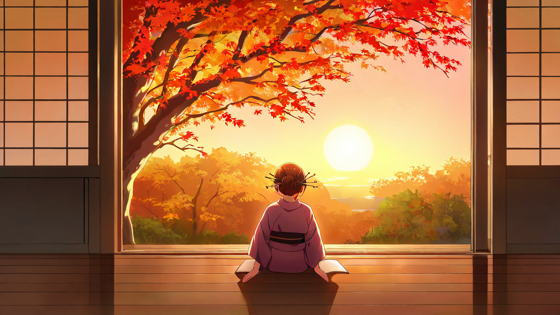 girl reading engawa lofi wallpaper